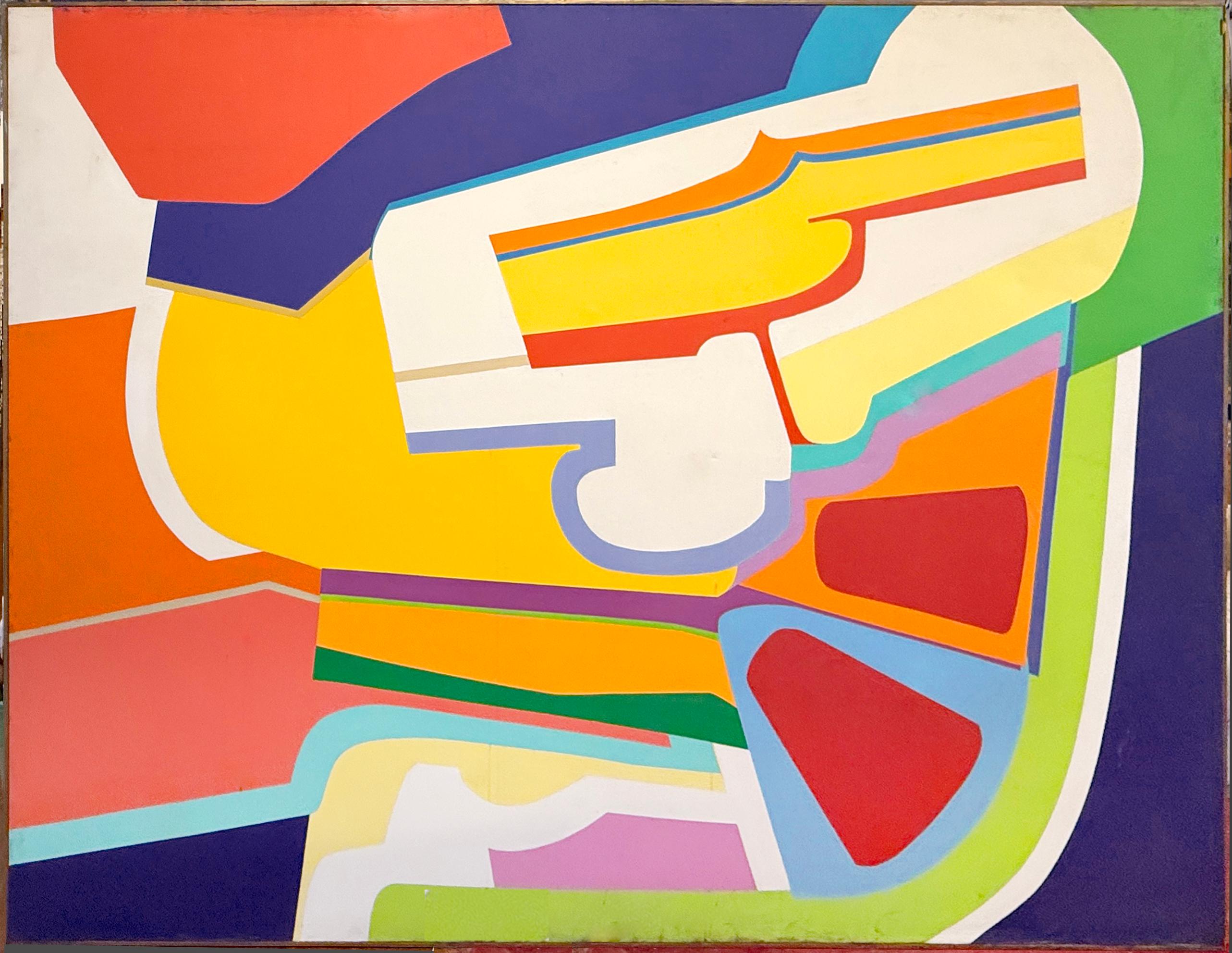 Felix Ruvolo Abstract Painting - "HAREM" Monumental 71.5" x 94" Mid Century Color Field Painting Signed "Ruvolo"