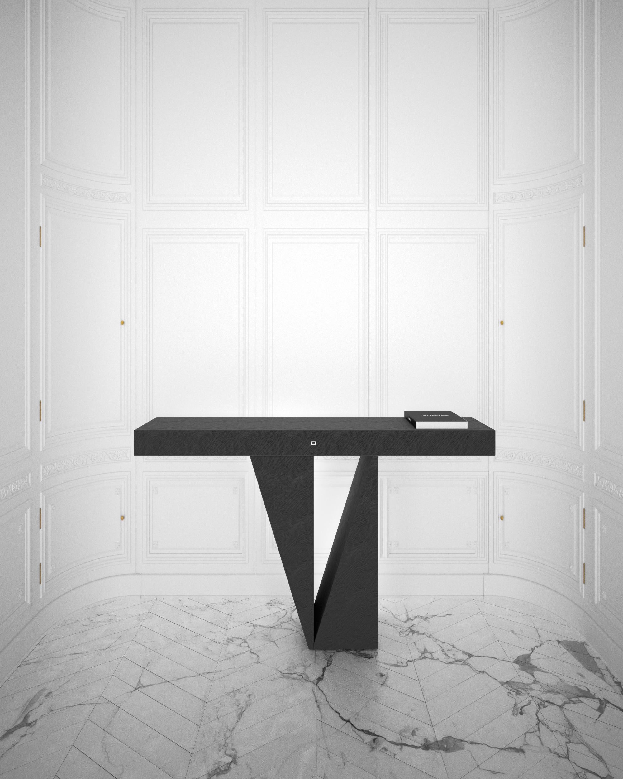 Console Table / Sideboard
by FELIX SCHWAKE
FS 52
CM L140 B35 H83
IN L55,12 B13,78 H32,68
Material – Wood
Ash Wood brushed black matt
Felix Schwake
2023

Limited Collection of 12 pieces.
Customizations on request.

Functional Art Sculpture.
Piece of