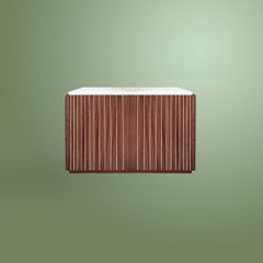 Side Cabinet With Doors. Walnut And Maple Veneer With Thick Marble Top