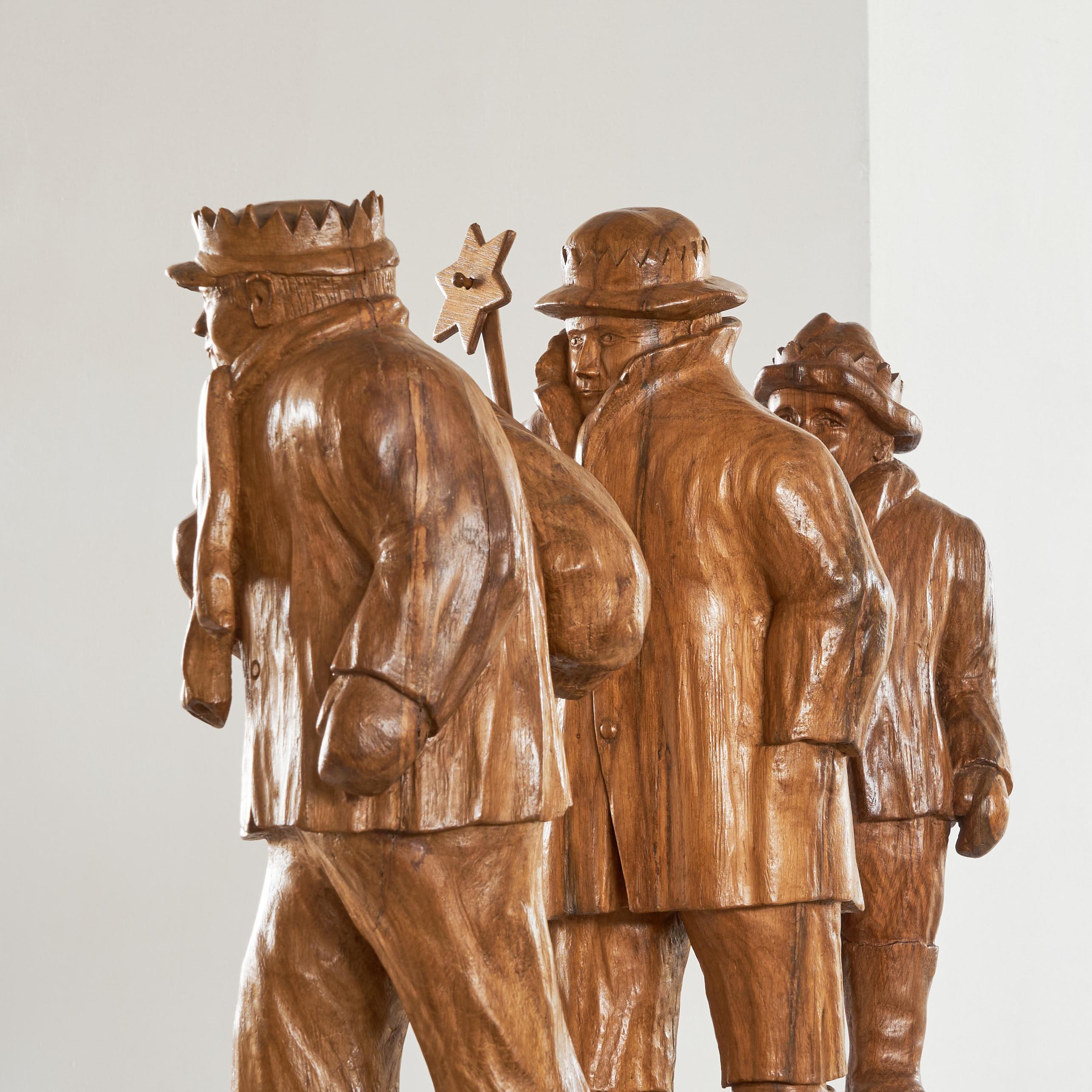 20th Century Felix Timmermans '3 Wise Men' Flemish Folk Art Sculptures in Carved Wood 1970 For Sale