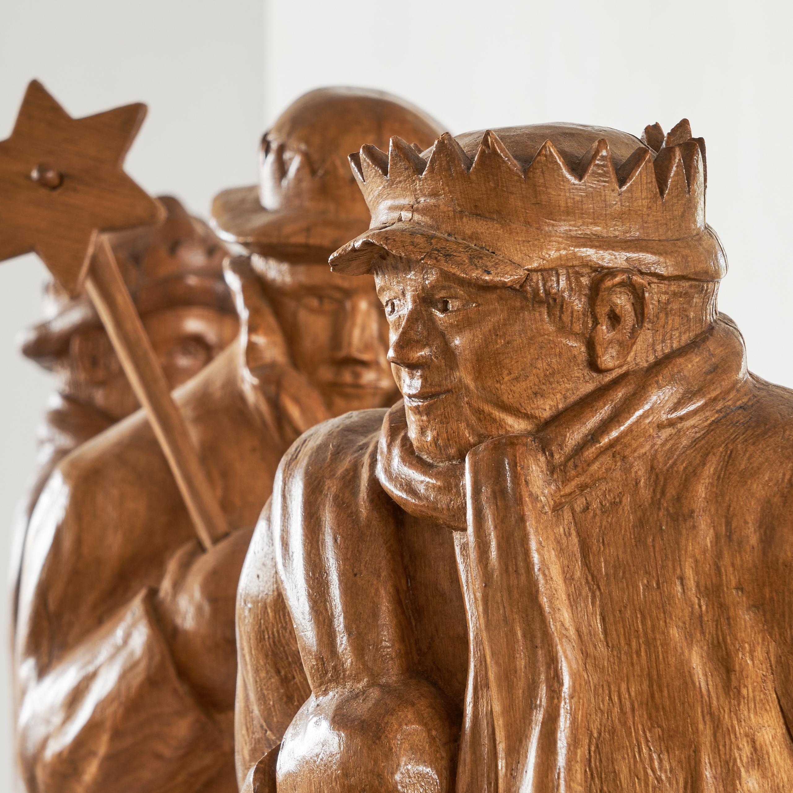 Felix Timmermans '3 Wise Men' Flemish Folk Art Sculptures in Carved Wood 1970 For Sale 2