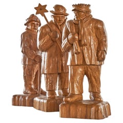 Felix Timmermans '3 Weisen' Flämische Volkskunst Skulpturen in Carved Wood 1970
