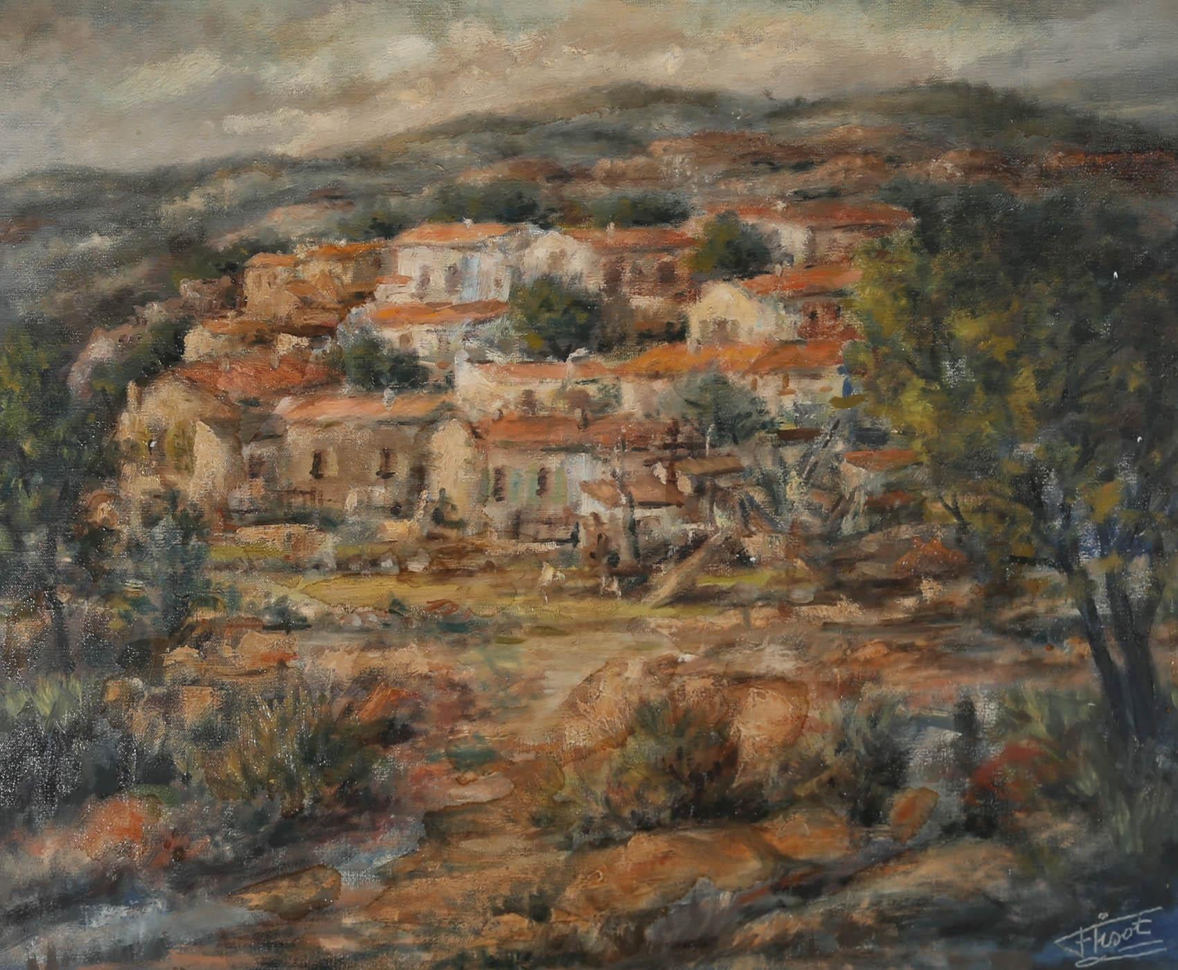 Félix Tisot (1909-1979) - École française Huile du milieu du siècle, Un village de province 1