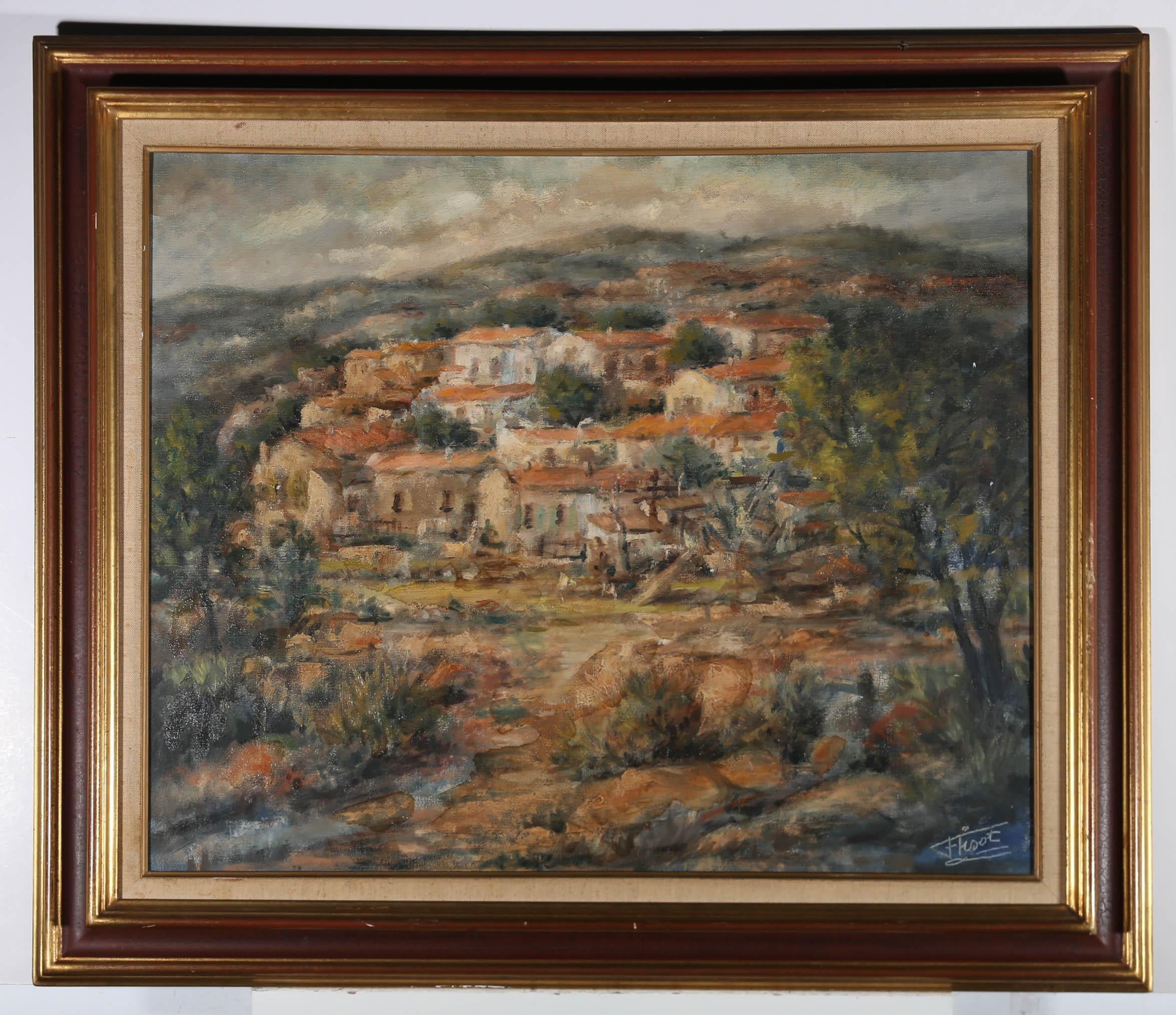 Félix Tisot (1909-1979) - École française Huile du milieu du siècle, Un village de province 2