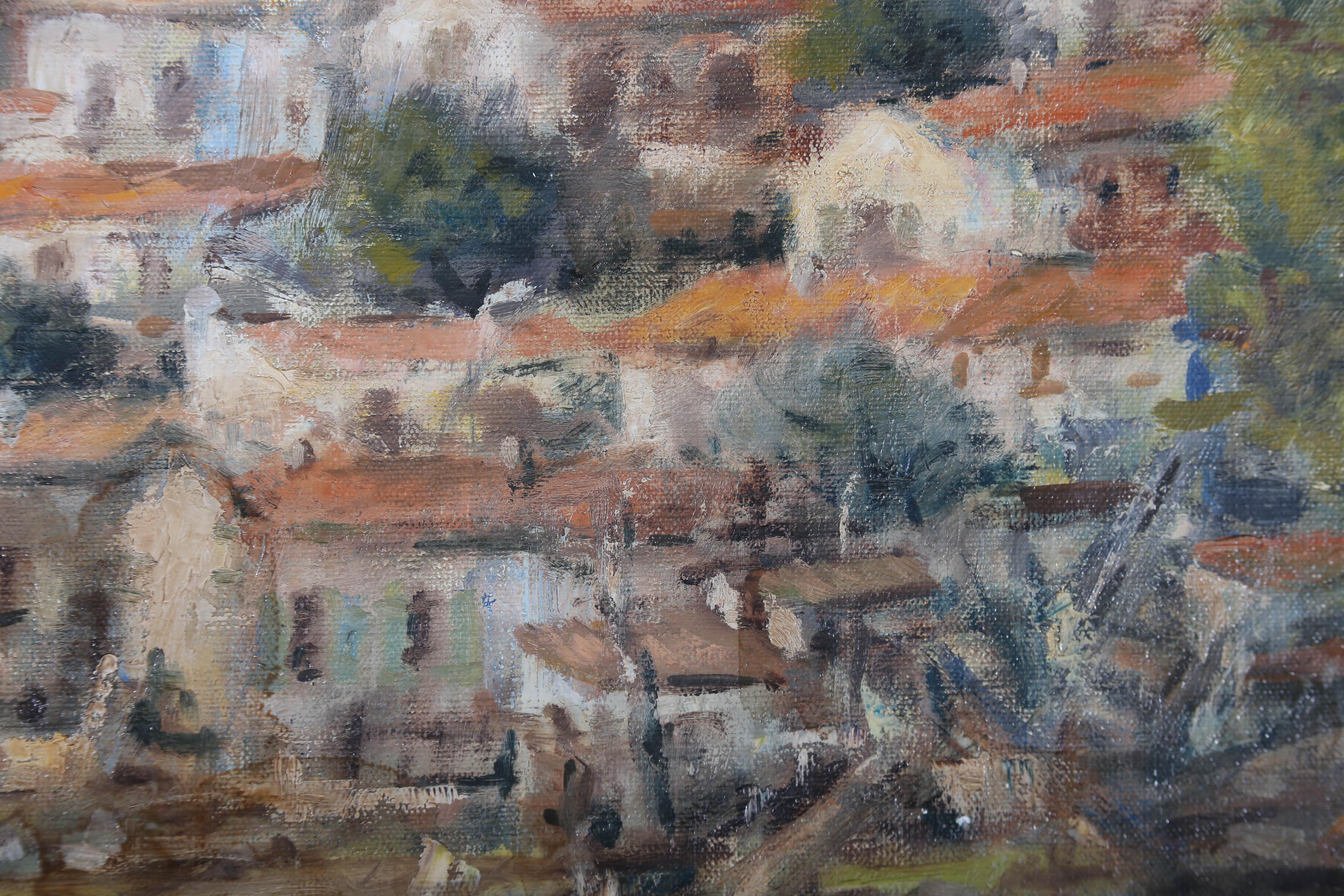 Félix Tisot (1909-1979) - École française Huile du milieu du siècle, Un village de province 4