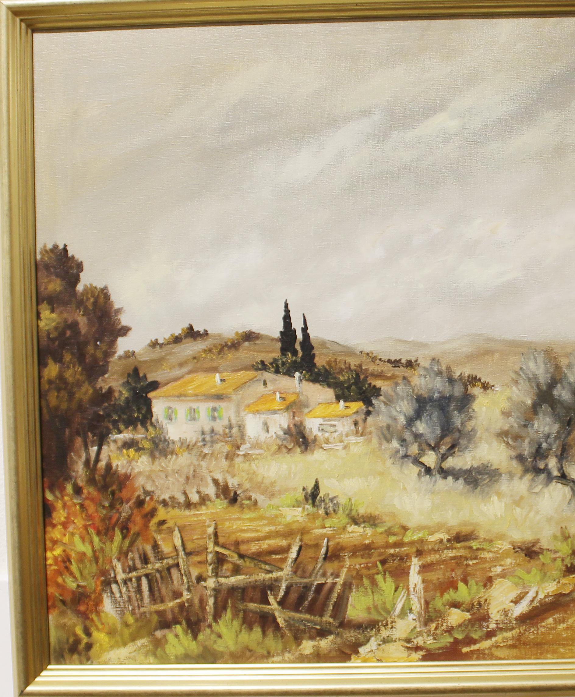 Le Village français, Le Mas. - Painting de Félix Tisot