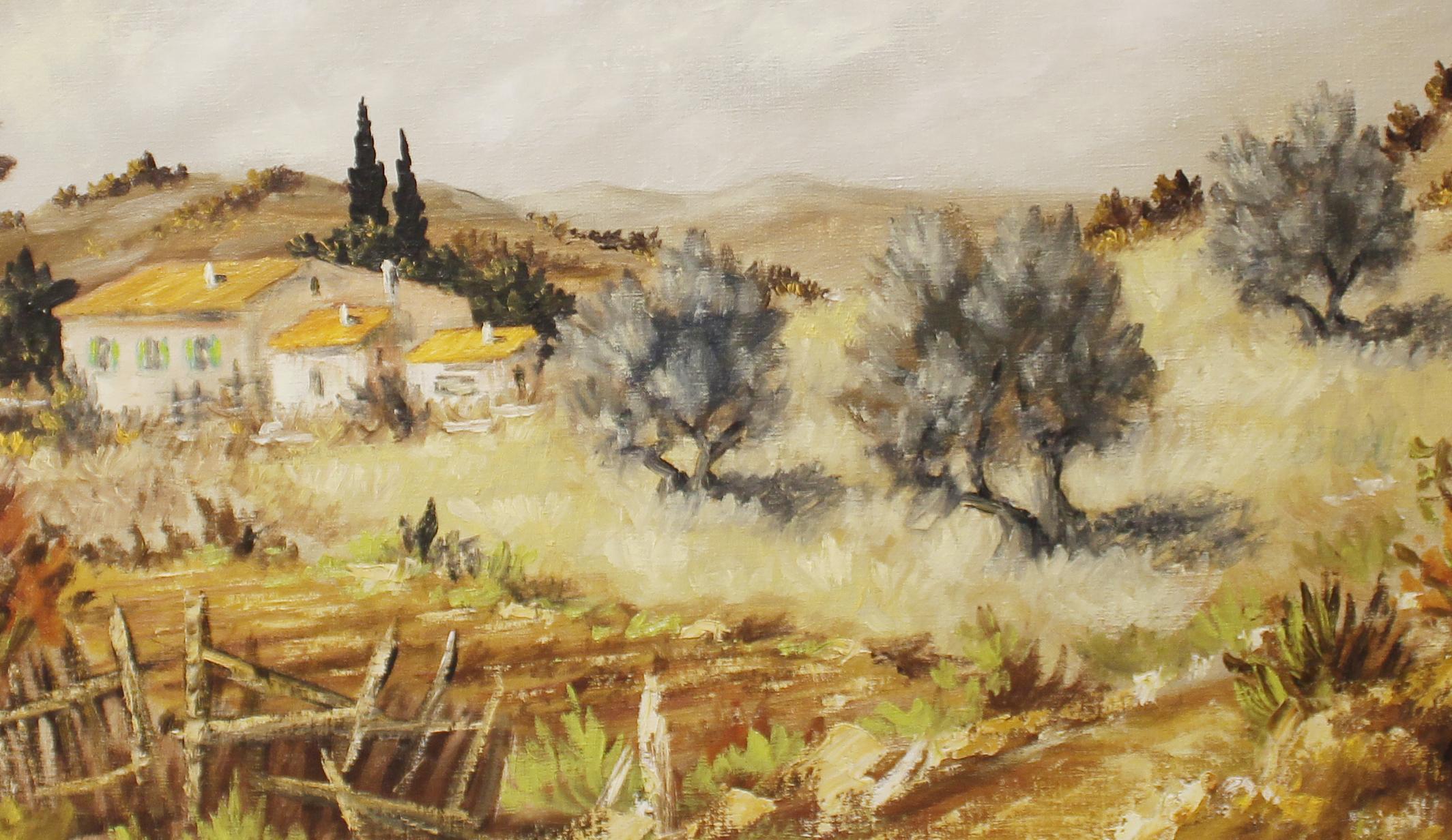 Le Village français, Le Mas. - Impressionnisme Painting par Félix Tisot