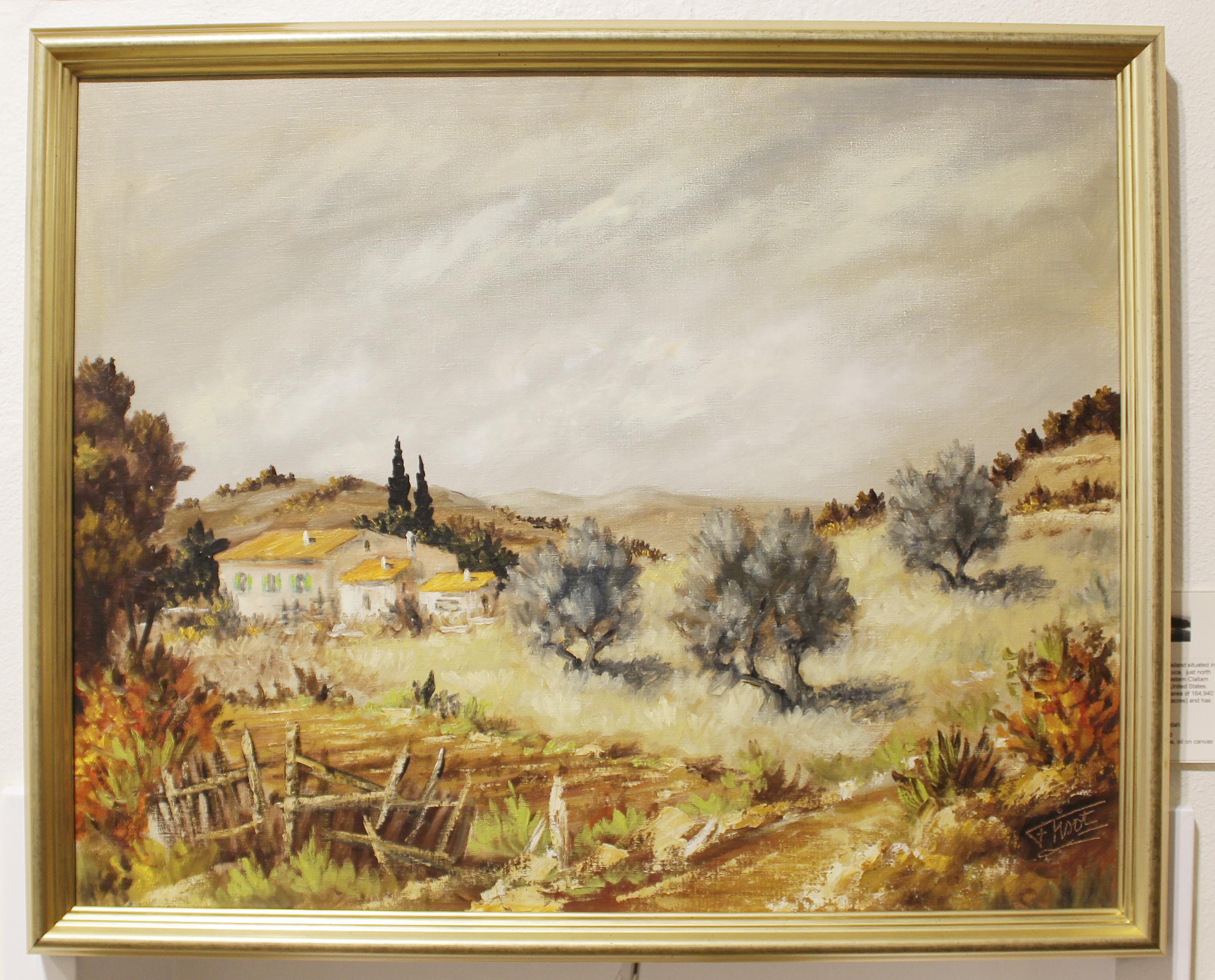 Le Village français, Le Mas. - Beige Landscape Painting par Félix Tisot