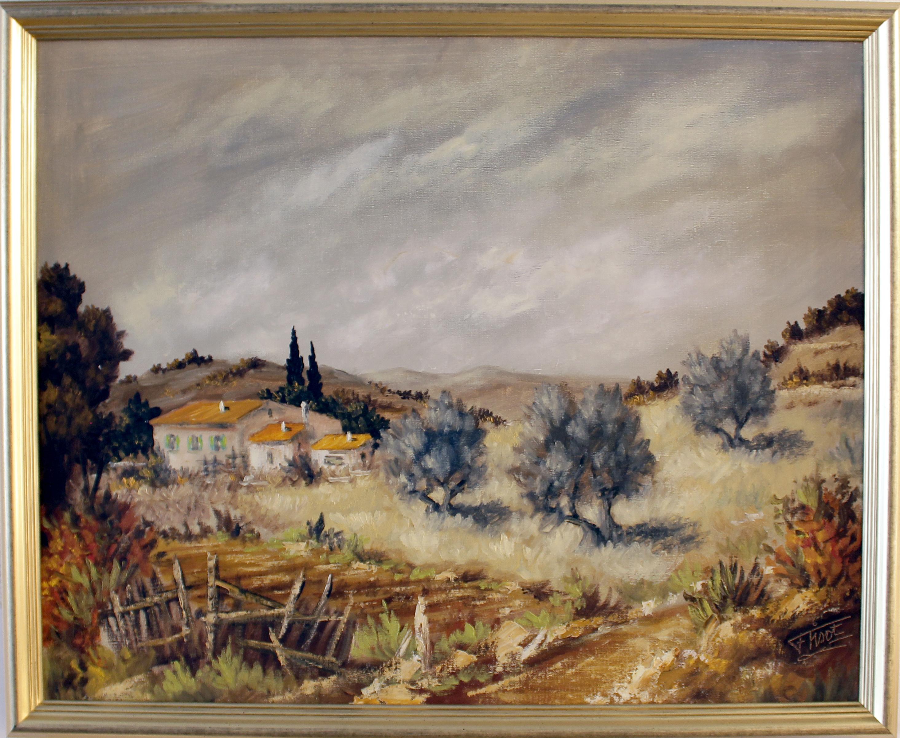 The French Village, Le Mas. - Beige Landscape Painting by Félix Tisot
