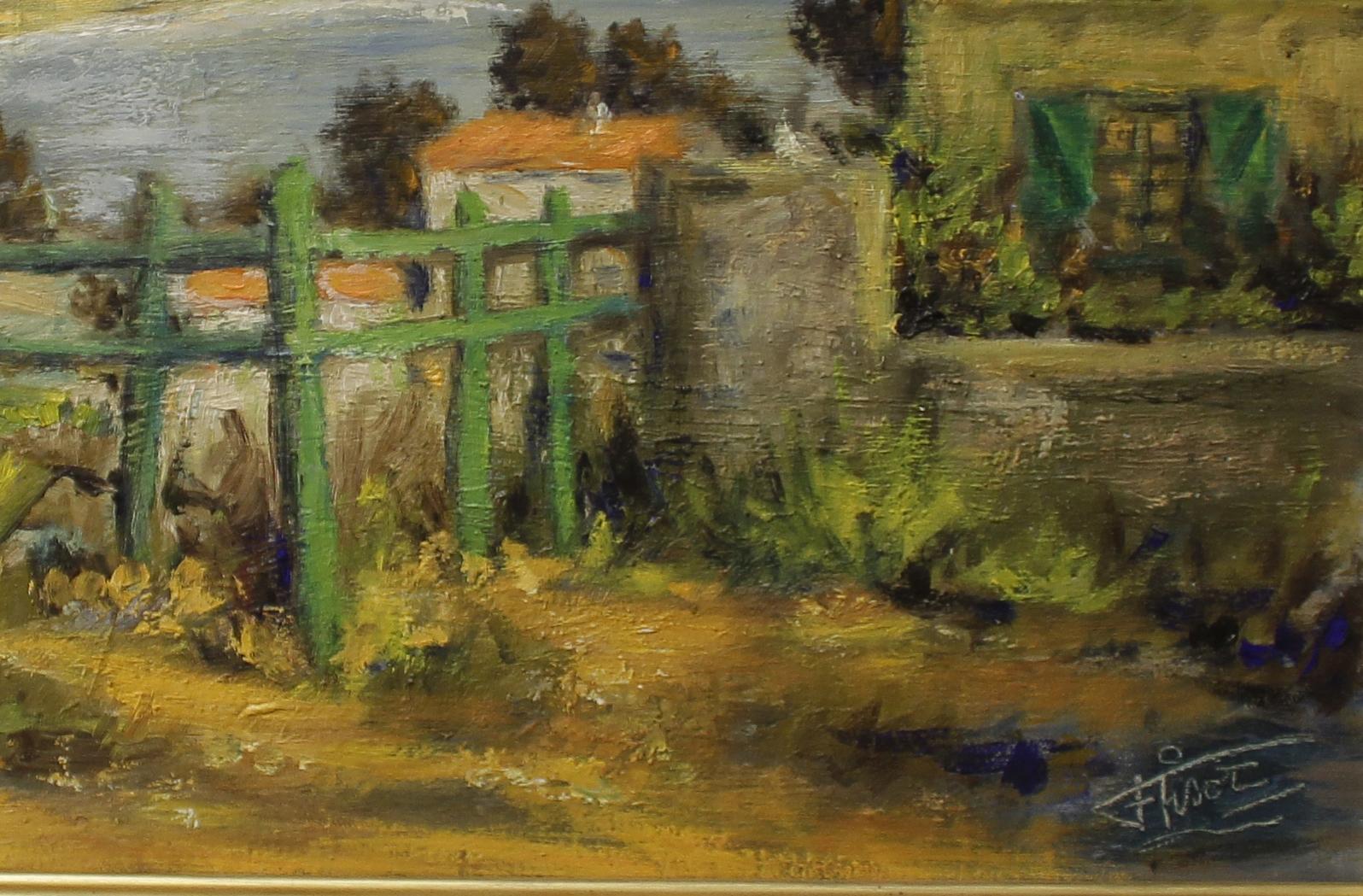 The quiet little port - Brown Landscape Painting by Félix Tisot