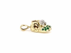 Felix Vollman 18 Karat Gold Baby Shoe Charm with Emeralds and Diamonds