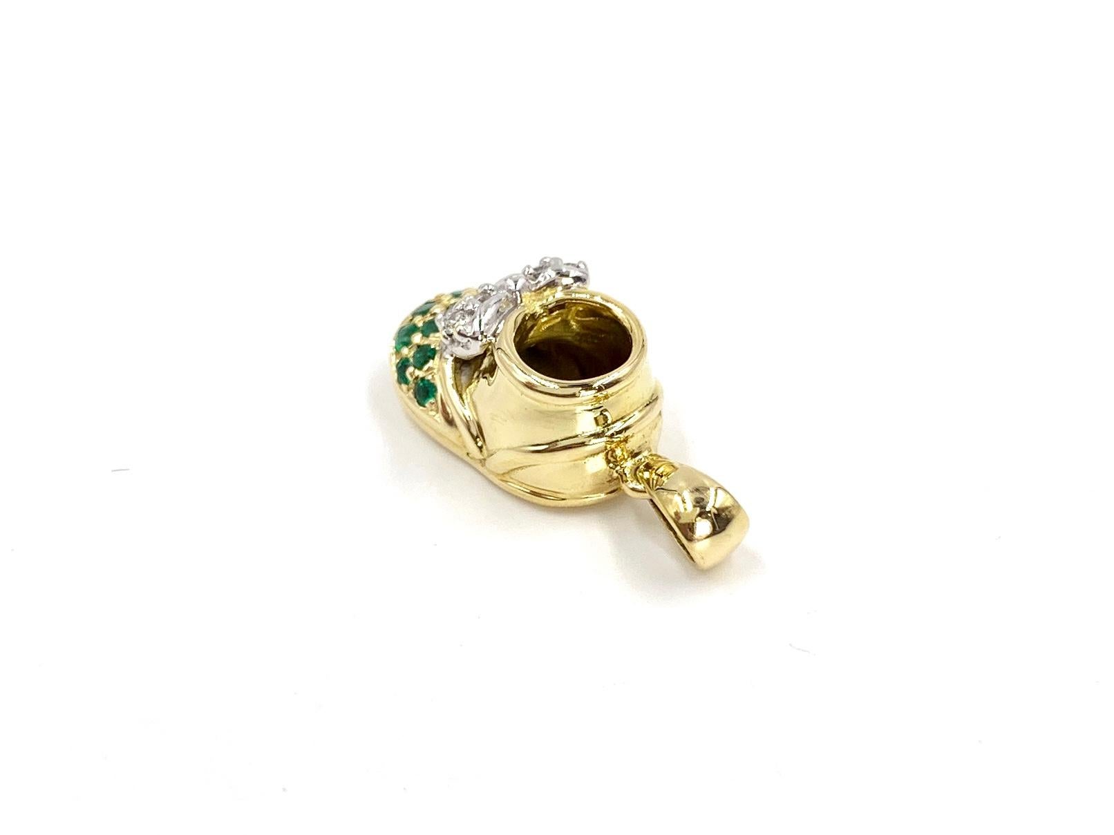 Women's or Men's Felix Vollman 18 Karat Gold Baby Shoe Charm with Emeralds and Diamonds For Sale