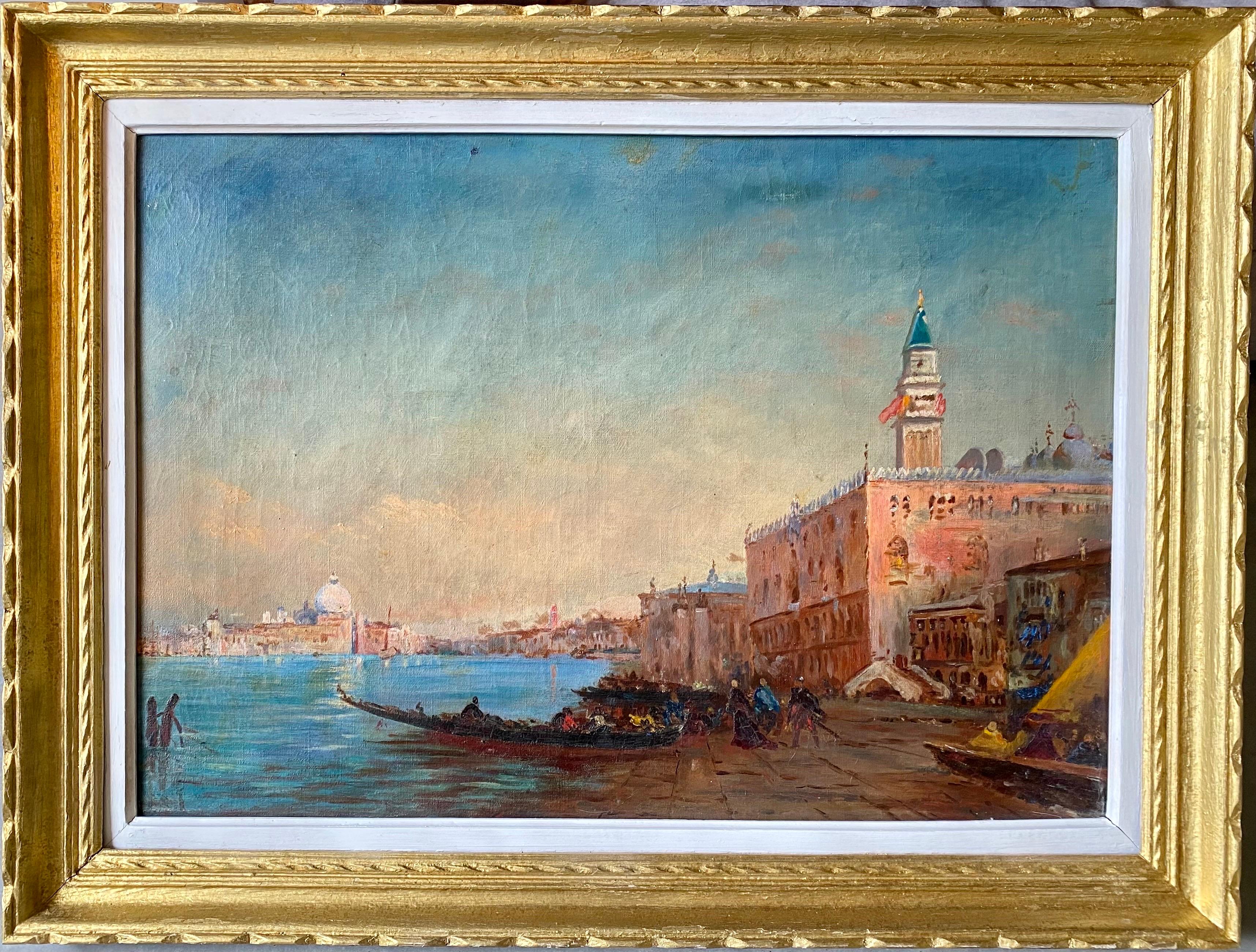 19th century French impressionist painting - Cityscape of Venice by sunset