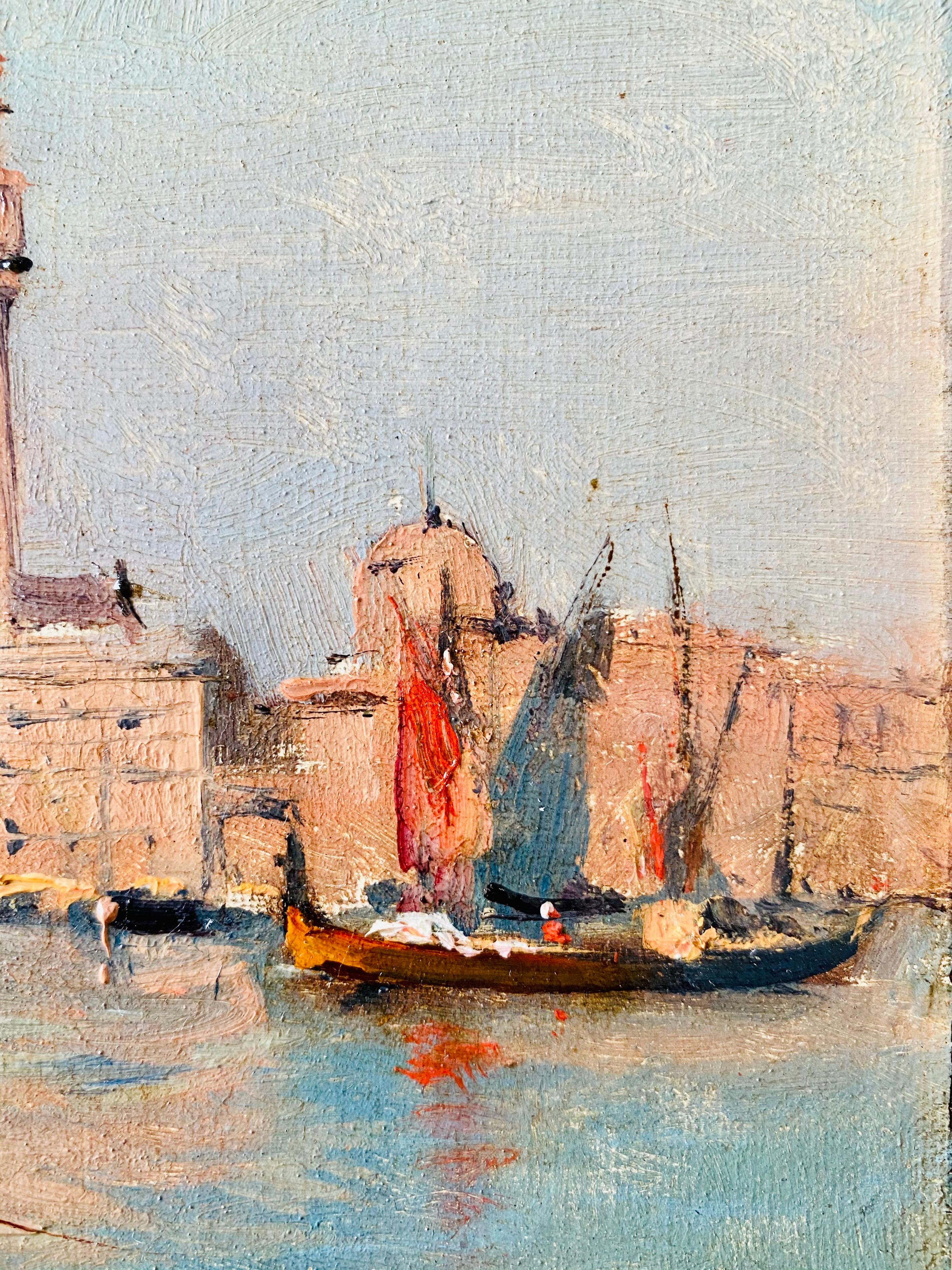 19th century French impressionist painting - View of Venice - Cityscape Boat 1