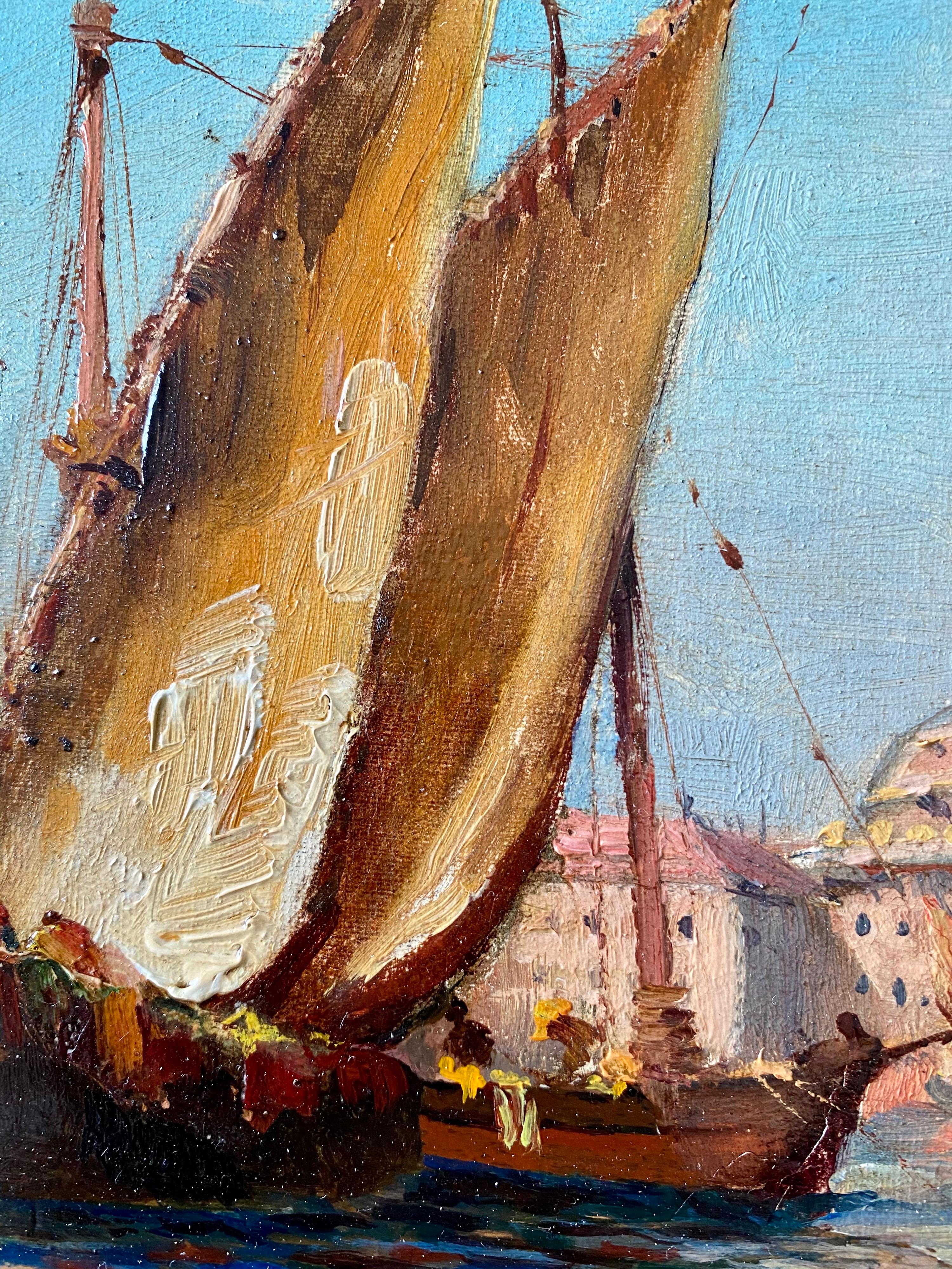 19th century French impressionist painting - View of Venice - Cityscape Boat 2