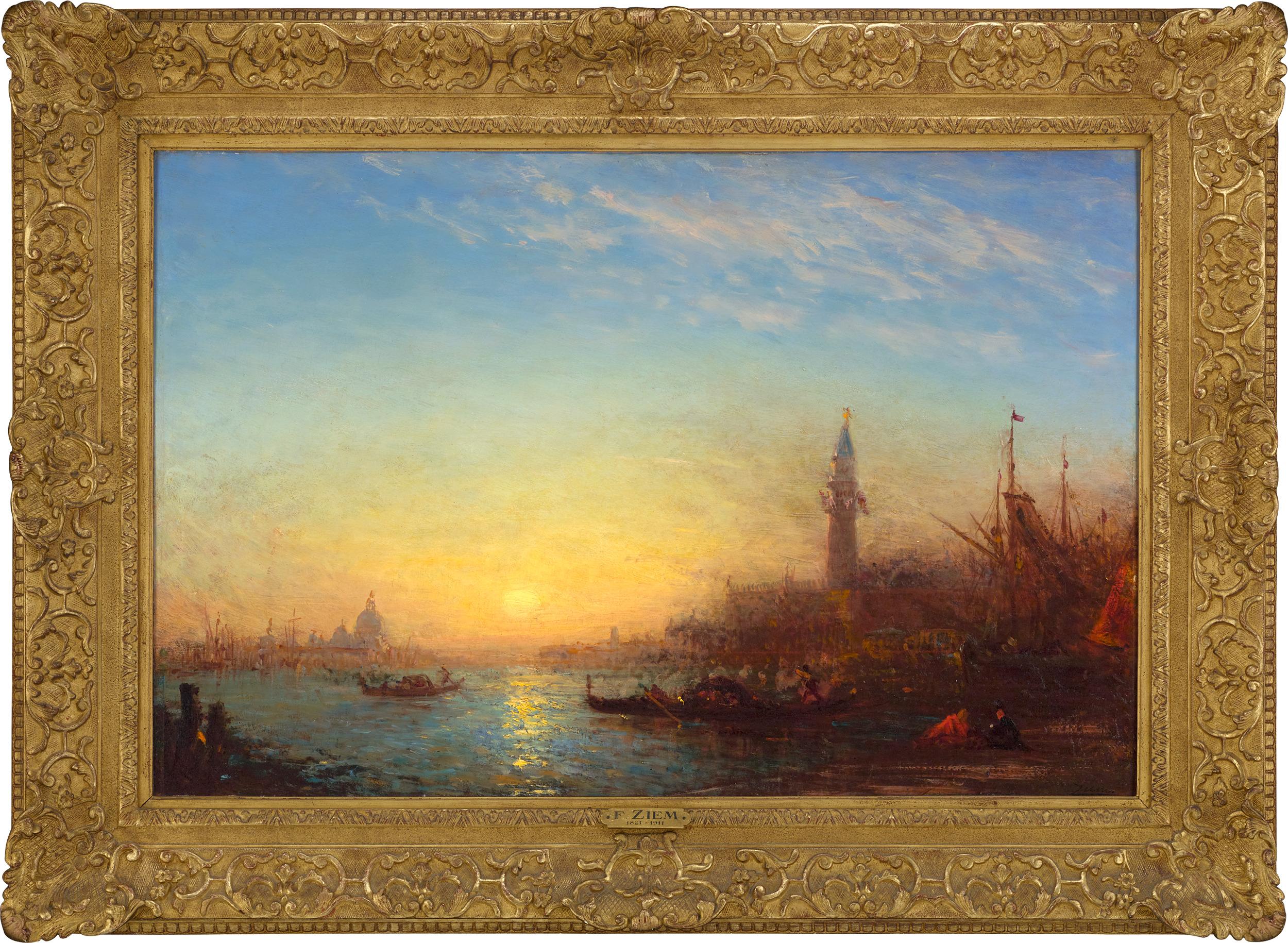 Coucher de Soleil, quai des Esclavons von Félix Ziem – Painting von Felix Ziem