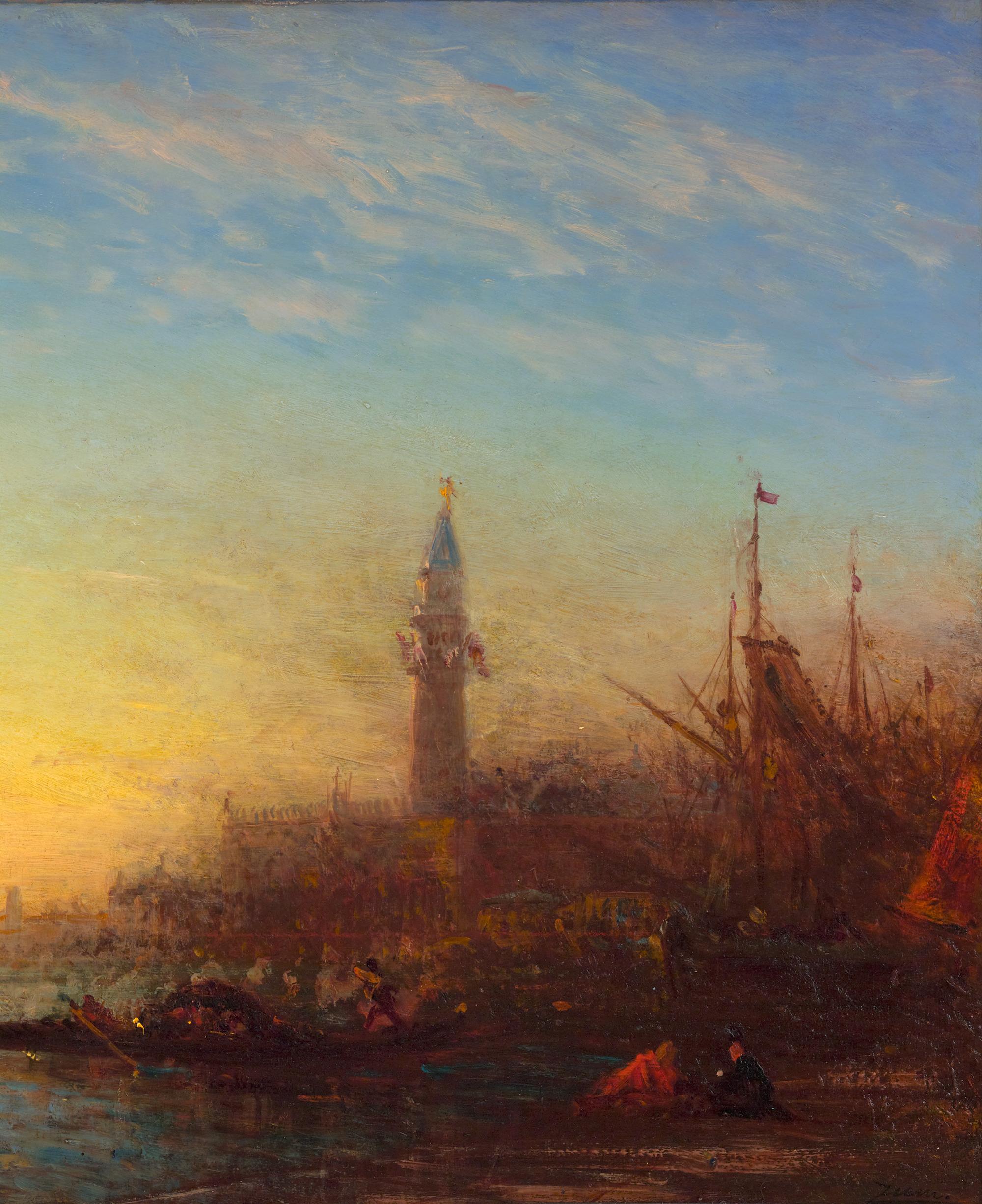 Coucher de Soleil, quai des Esclavons von Félix Ziem (Braun), Landscape Painting, von Felix Ziem