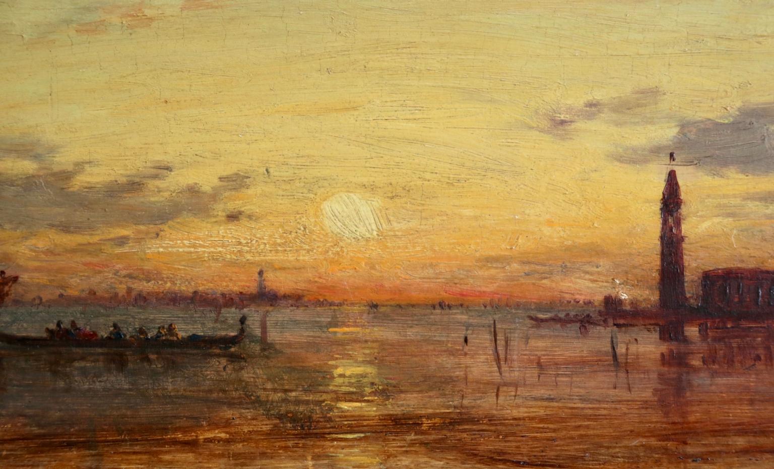 Coucher de Soleil - Venice - Impressionist Oil, Canal at Sunset by Felix Ziem 1