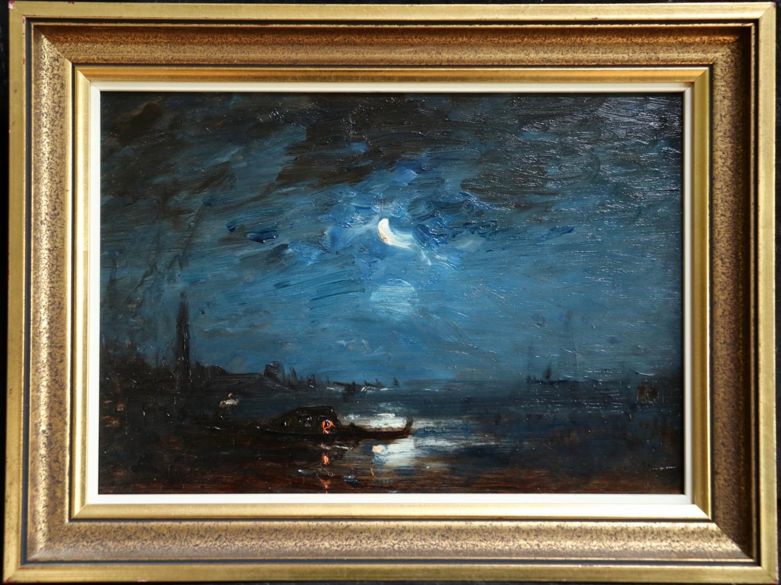 Crepescule - Venice - Impressionist Oil, Canal at Night Landscape by Felix Ziem 5