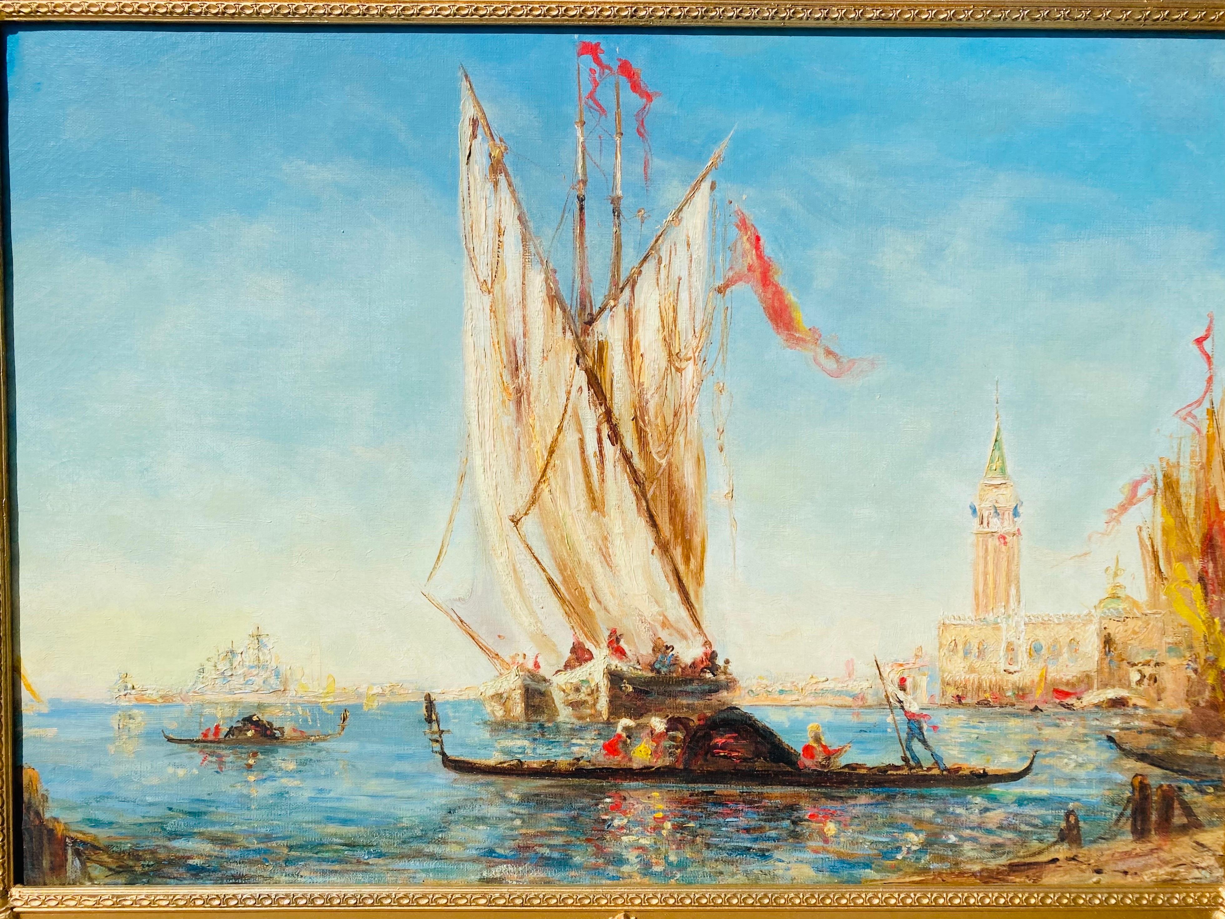 French impressionist painting - View of Venice - Cityscape Boat San Marco - Impressionist Painting by Felix Ziem