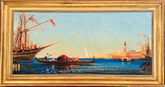 Antique Large 19th century French impressionist painting - Sunset in Venice - Cityscape