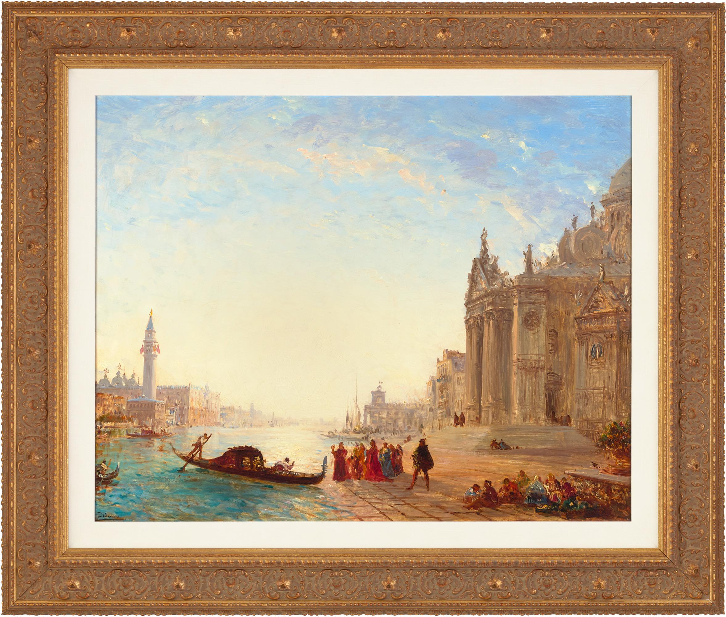 On the Steps of the Salute, Venice by Félix-François Georges Ziem - Painting by Felix Ziem