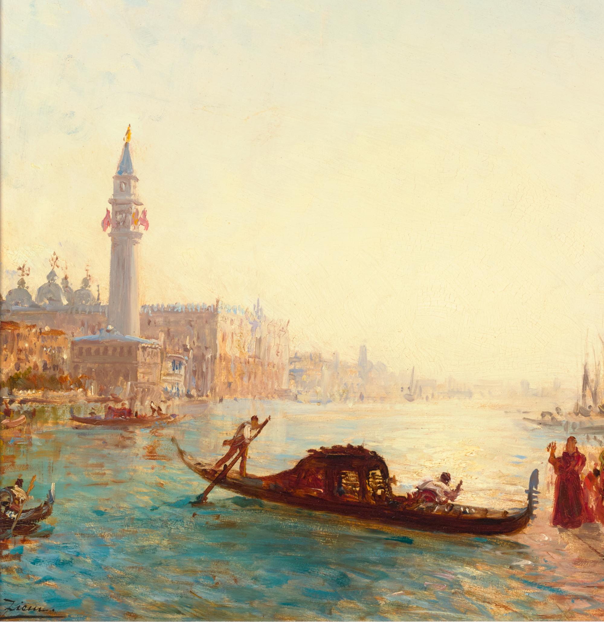 On the Steps of the Salute, Venice by Félix-François Georges Ziem - Barbizon School Painting by Felix Ziem