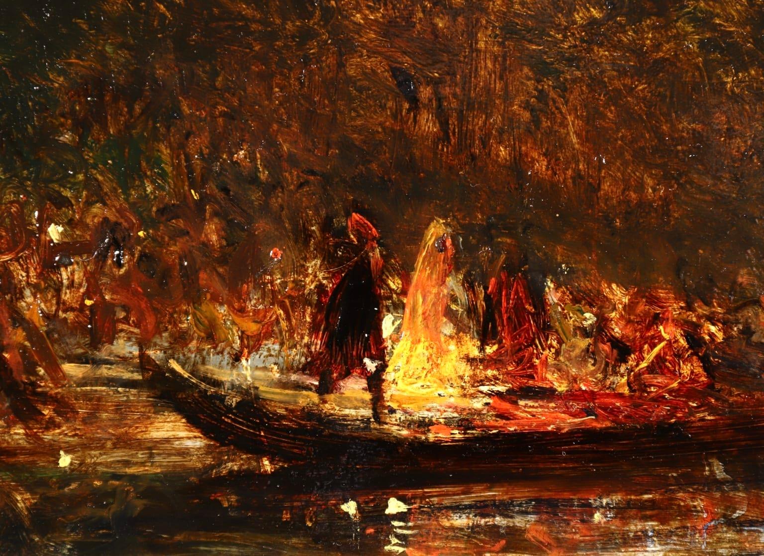 Party Night - Impressionist Oil, Figures on a Boat River Landscape by Felix Ziem 9