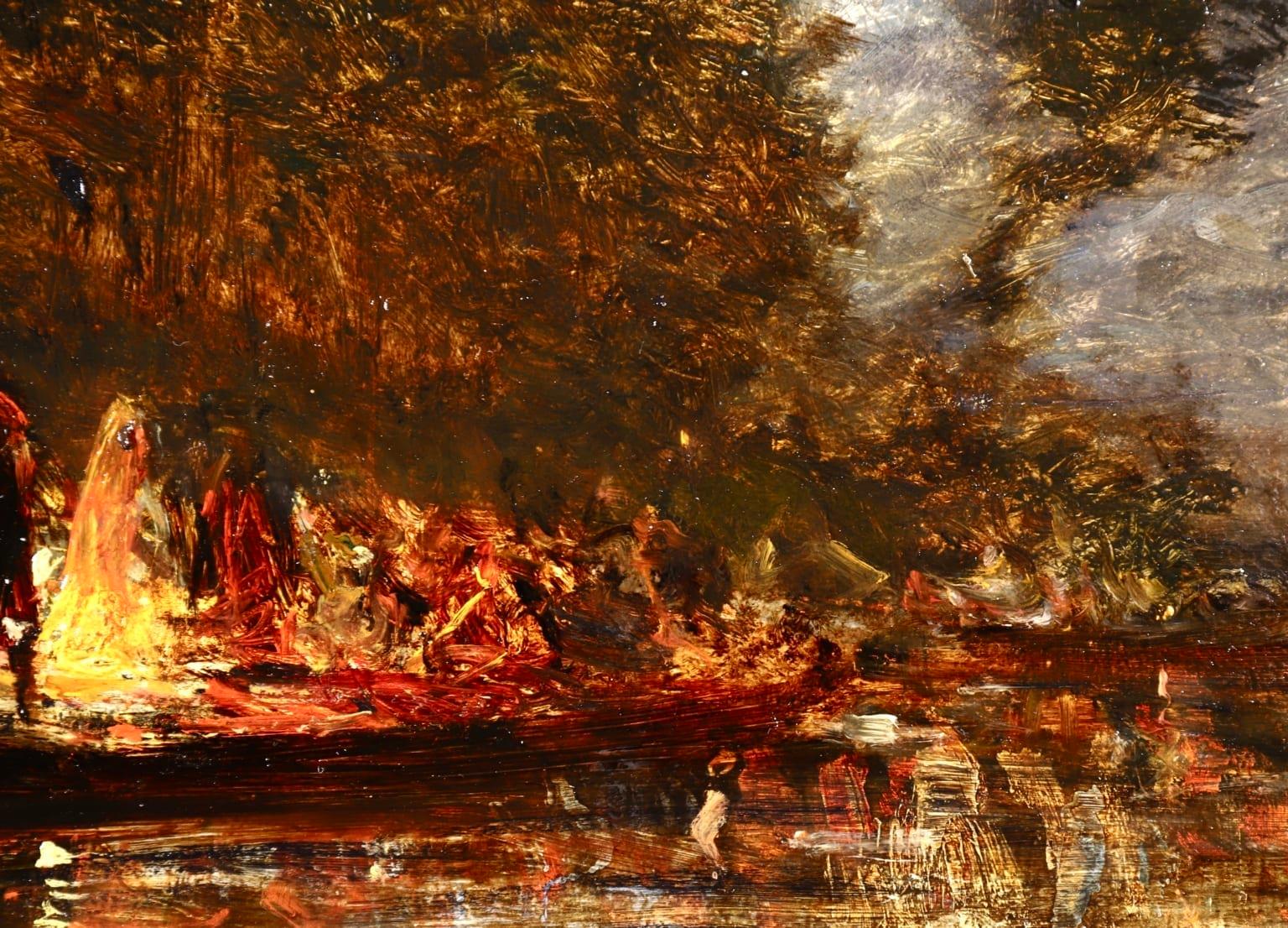 Party Night - Impressionist Oil, Figures on a Boat River Landscape by Felix Ziem 2