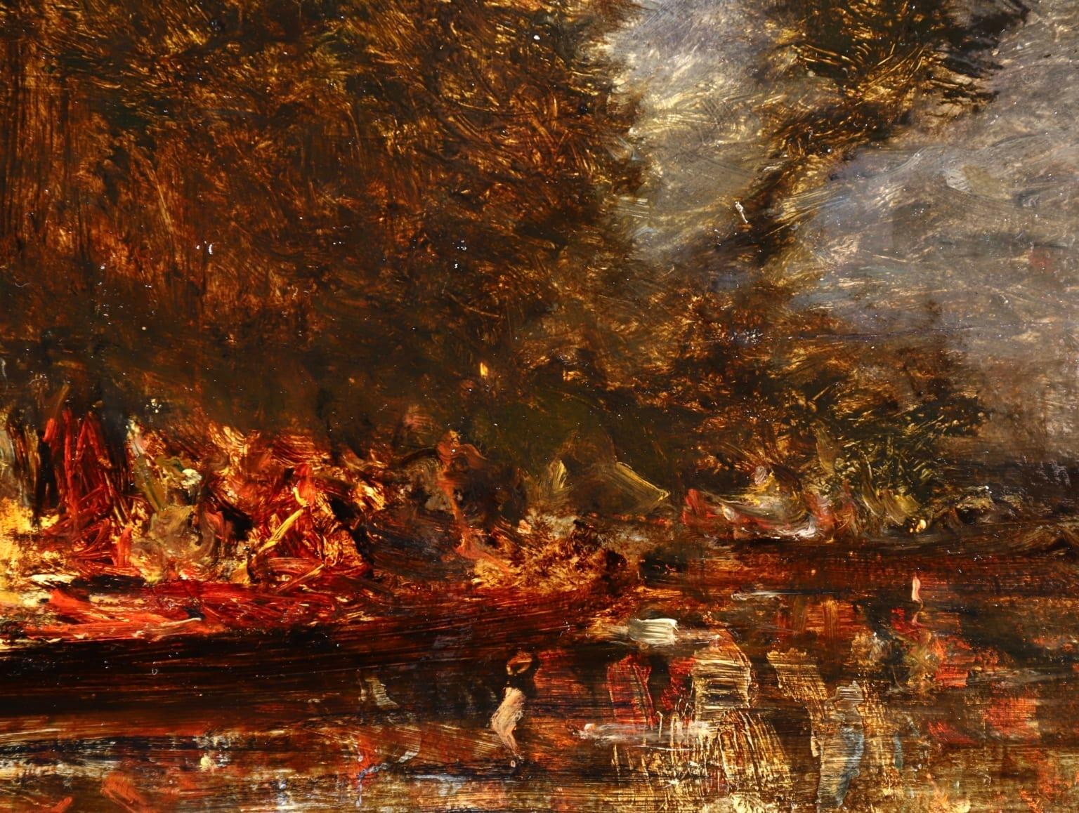 Party Night - Impressionist Oil, Figures on a Boat River Landscape by Felix Ziem 8