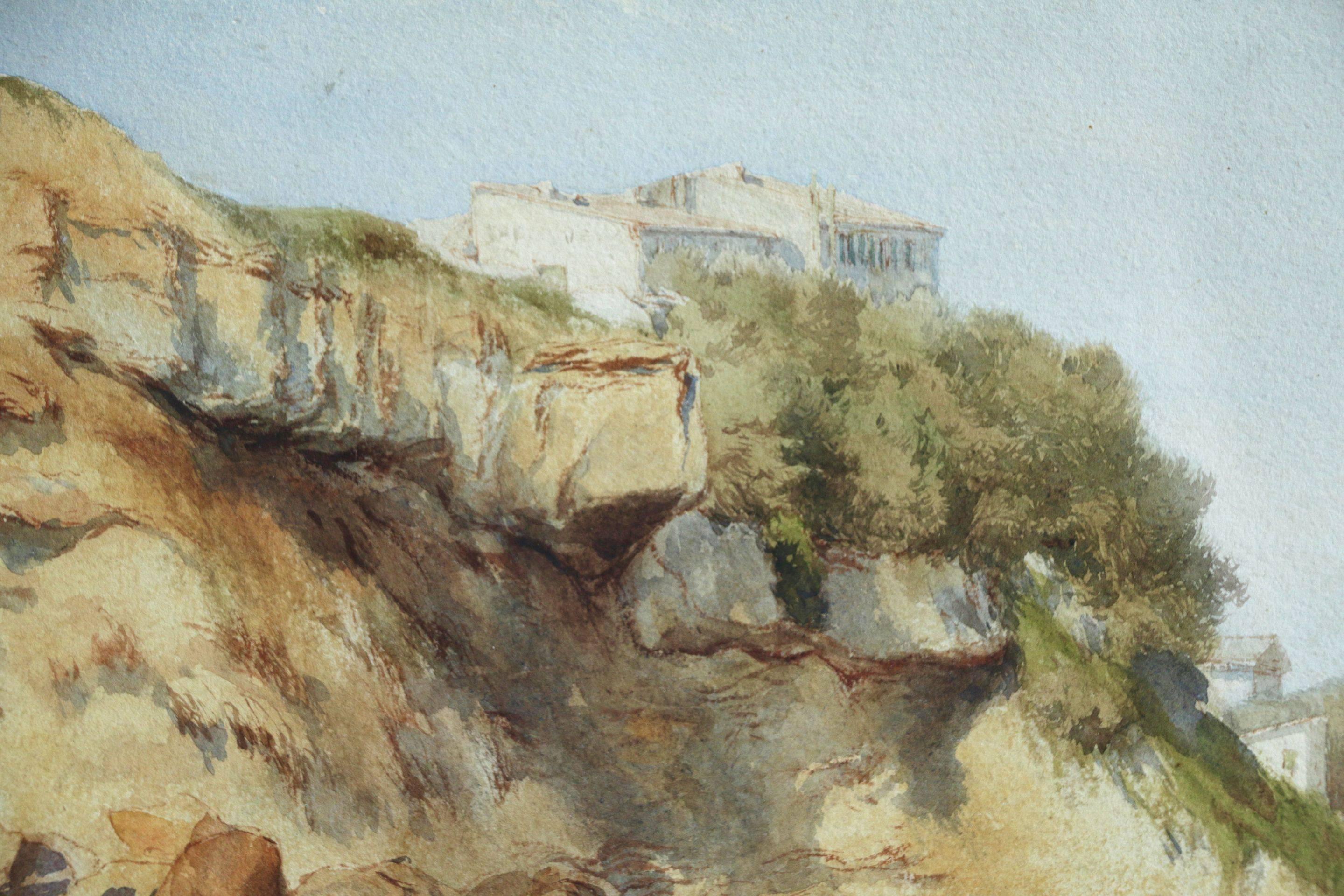Rocher au bord de la Mer - Gray Landscape Painting by Felix Ziem