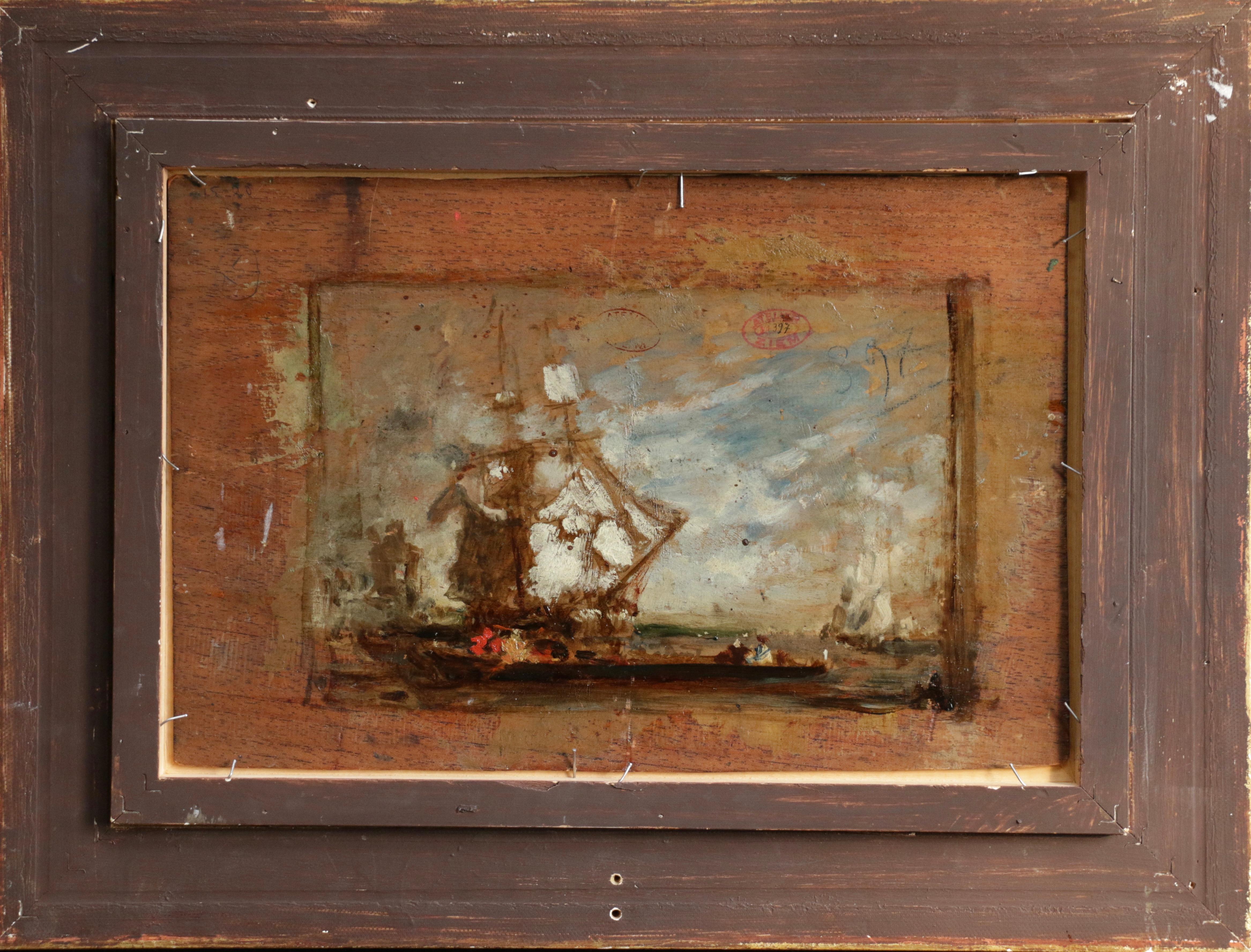 Soir de fête - 19th Century Oil, Figures on a Boat River Landscape by Felix Ziem 3