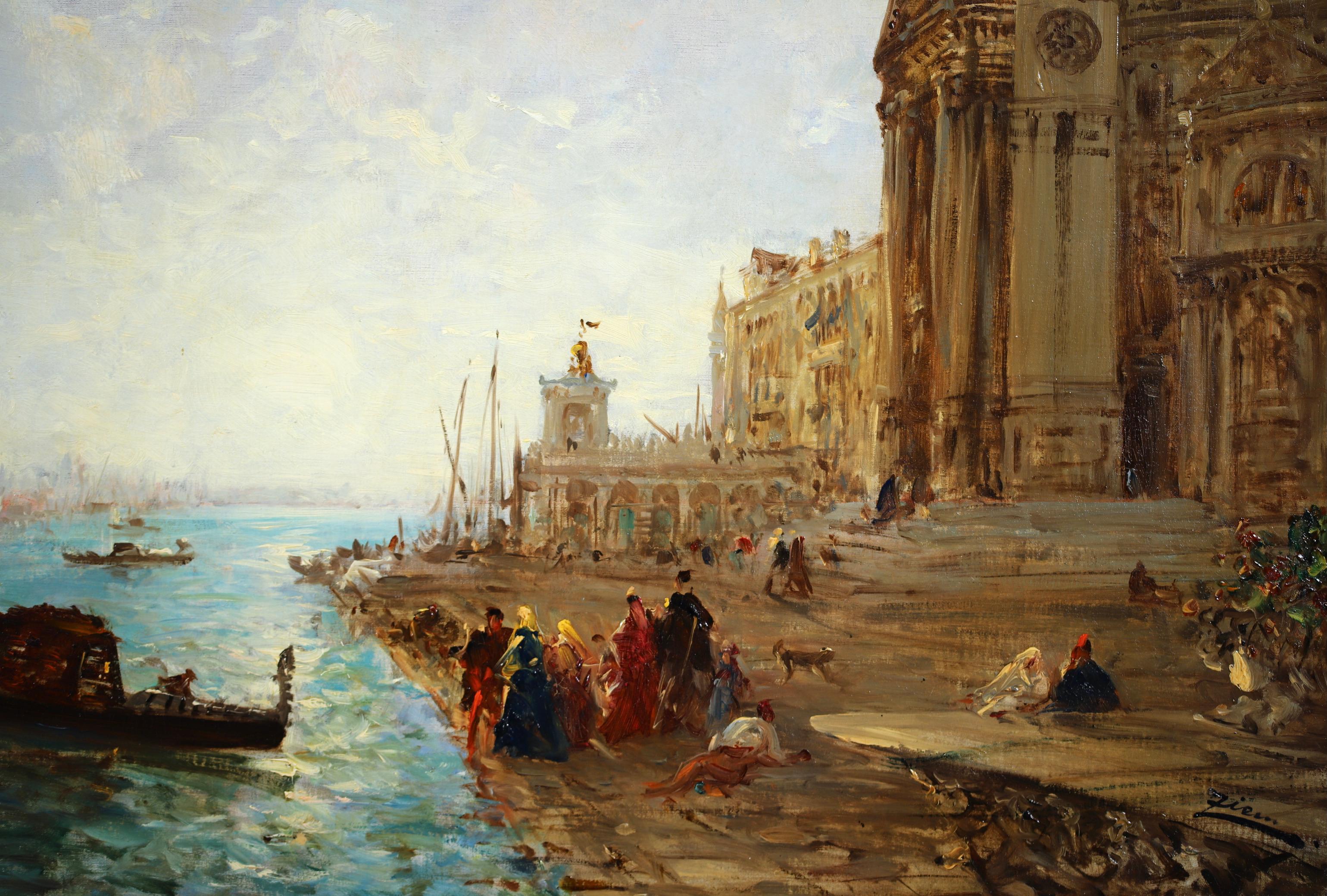 Signed orientalist landscape oil on canvas circa 1875 by French impressionist painter Felix Francois Georges Philbert Ziem. The work depicts the Santa Maria della Salue - an important Roman Catholic church - which stands on The Grand Canal in