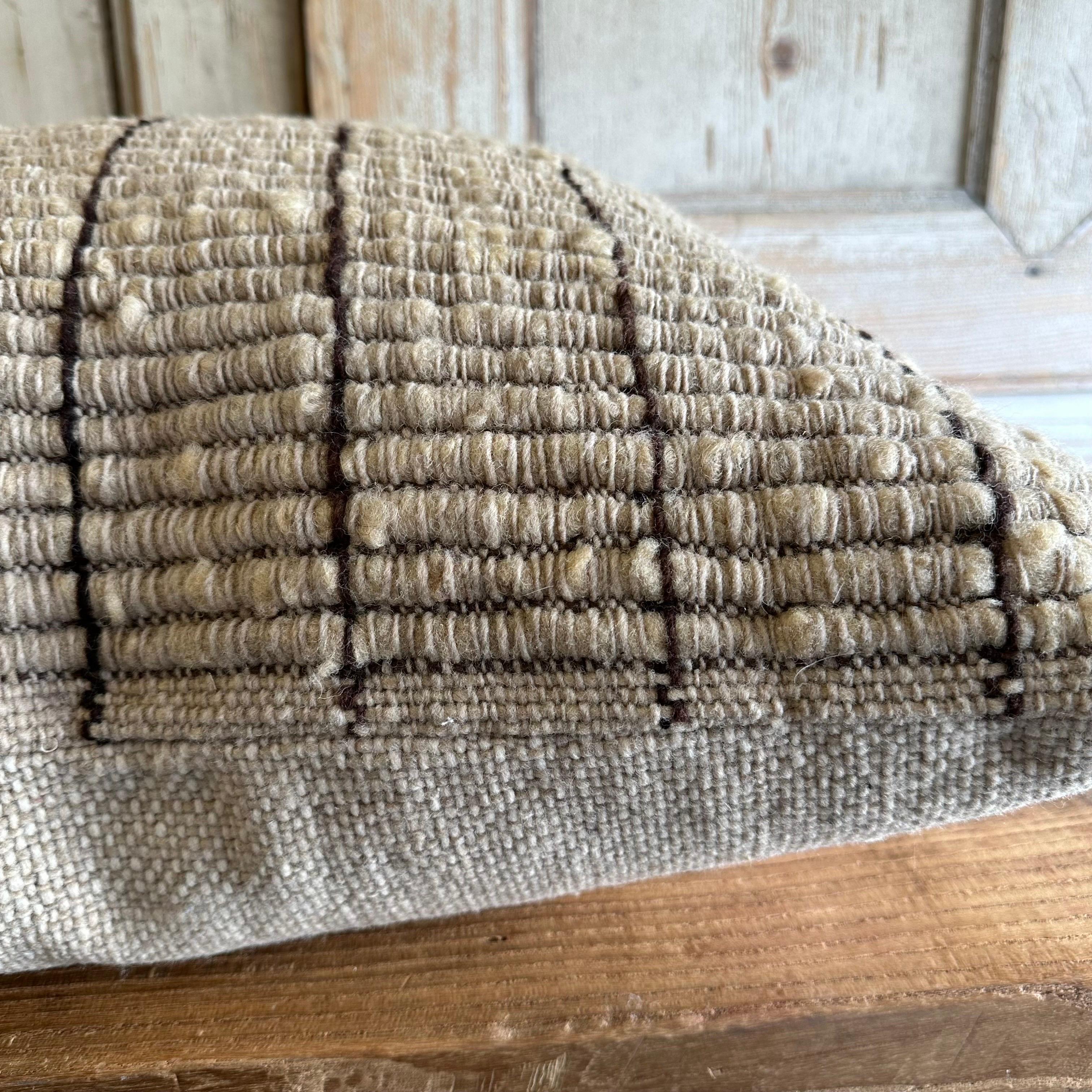 Chilean Feliz Handmade Organic Wool Pillow with Heavy Texture Brown Lines For Sale
