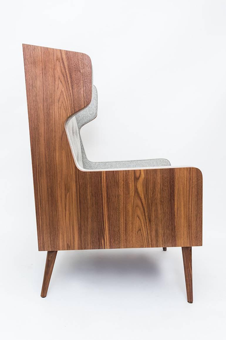 Felt Chair Armchair in American Walnut and Green Felt For Sale 4