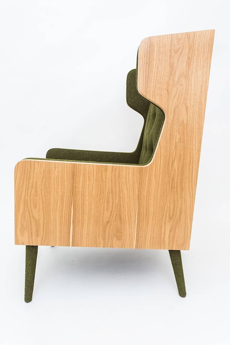Turkish Felt Chair Armchair in American Walnut and Green Felt For Sale