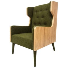 Felt Chair Armchair in American Walnut and Green Felt