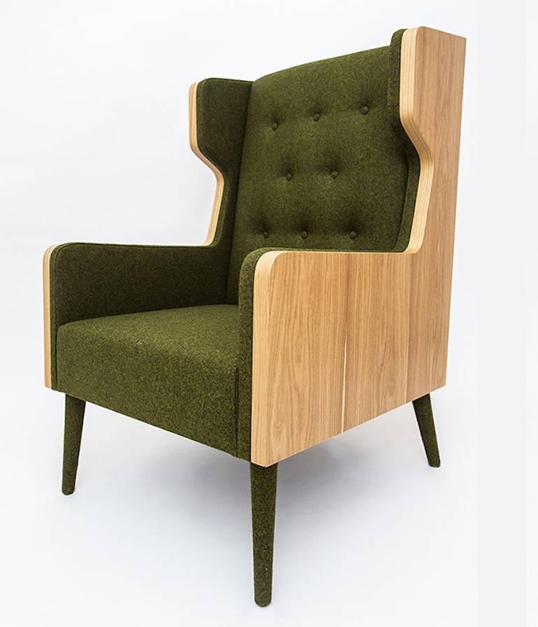 Contemporary Felt Chair Armchair in American Walnut and Grey Felt For Sale