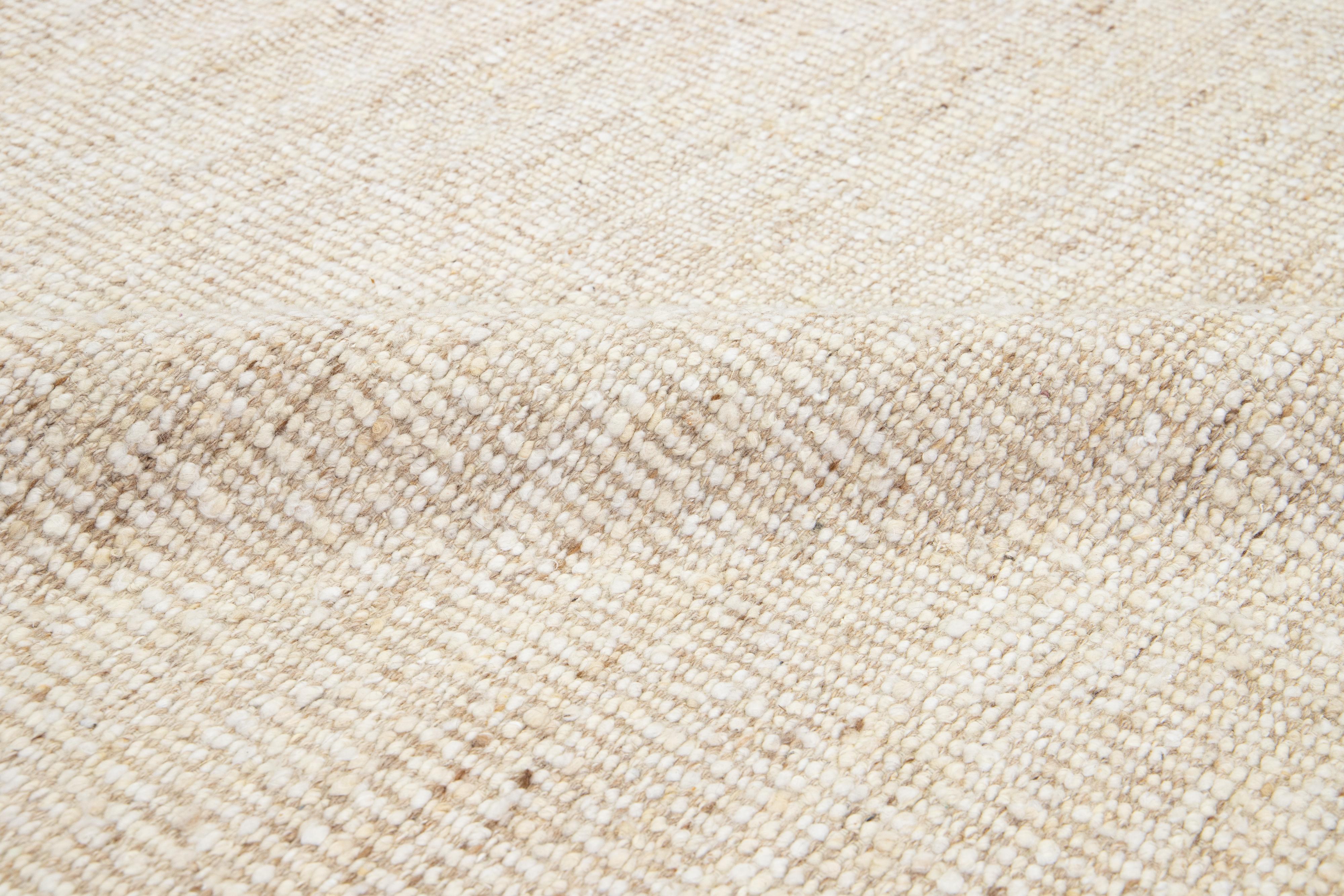 Indian Felted Handmade Beige  Wool Rug Modern Organic by Apadana For Sale