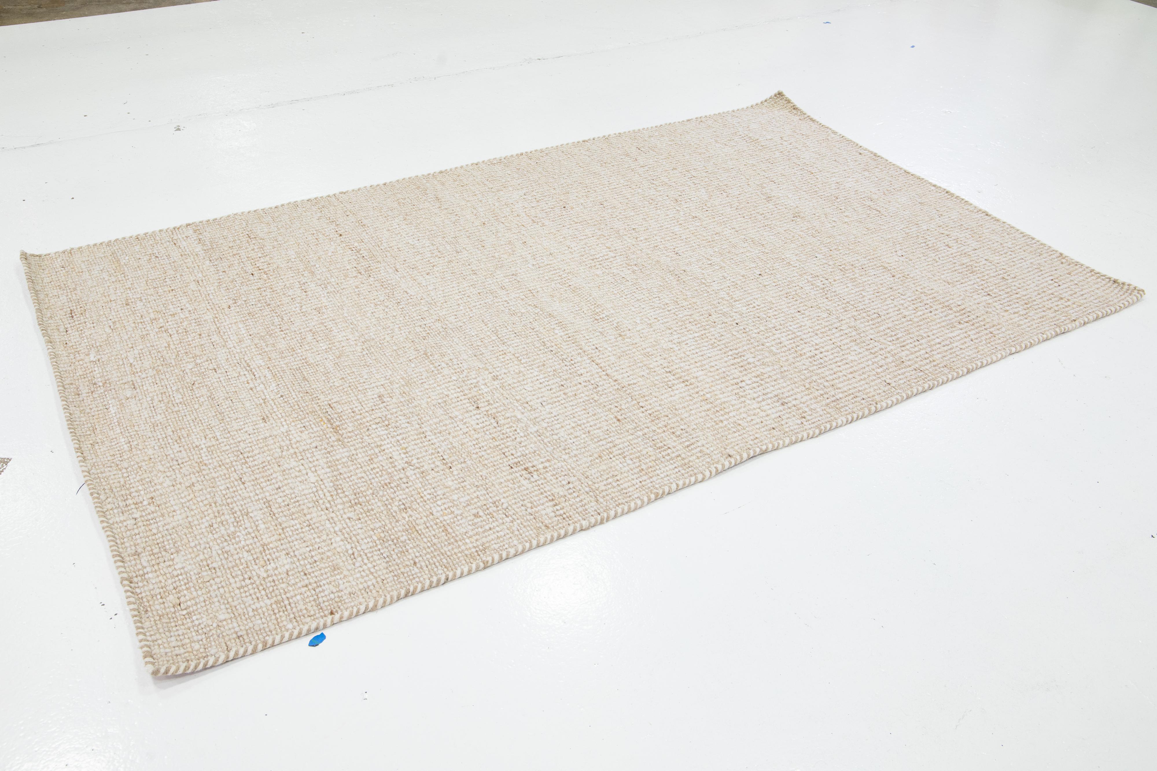 Hand-Woven Felted Handmade Beige  Wool Rug Modern Organic by Apadana For Sale