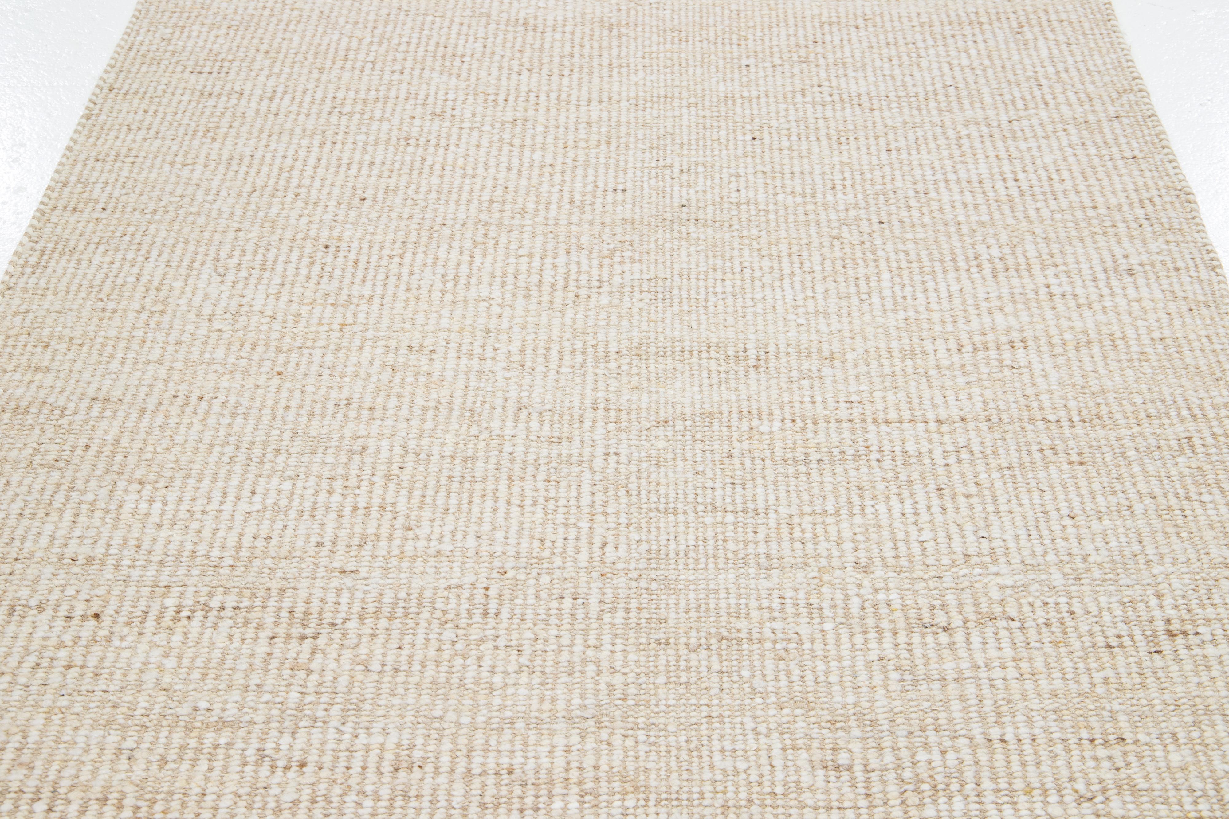 Felted Handmade Beige  Wool Rug Modern Organic by Apadana For Sale 2