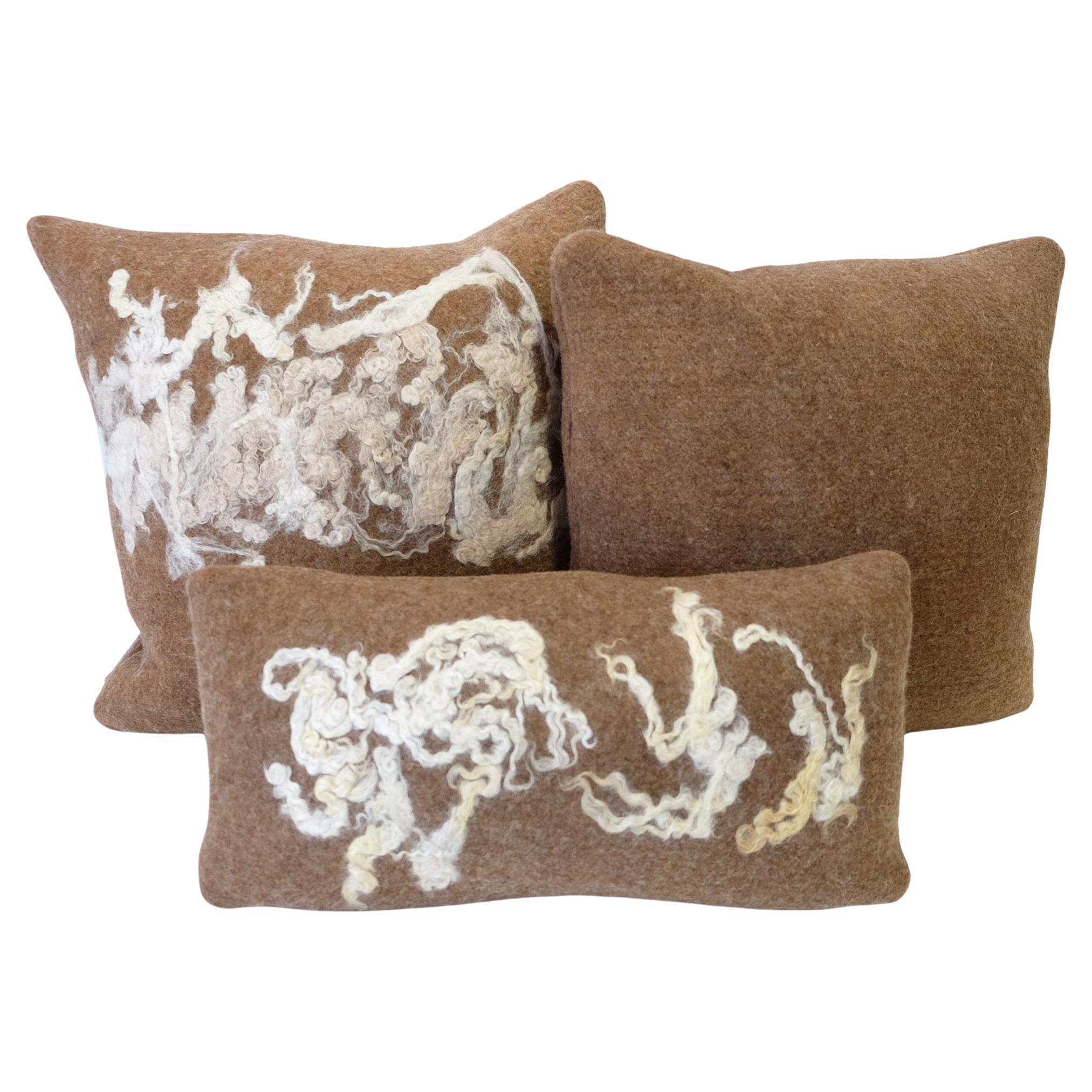 Felted Wool Pillow Set - 3 Hand-felted JG SWITZER pillows in Brown