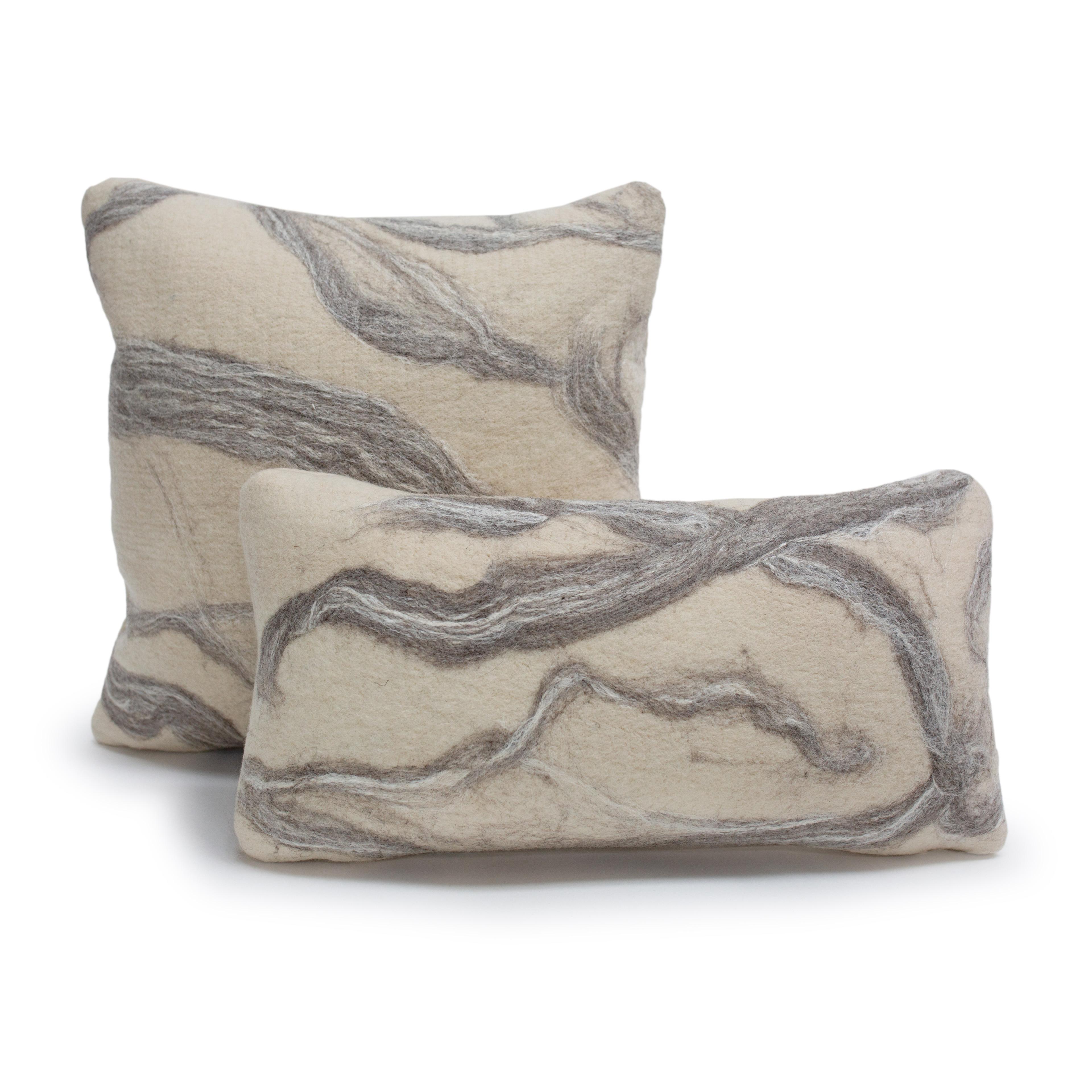 Hand-Crafted Felted Wool Pillow with Grey Ribbon by JG Switzer For Sale