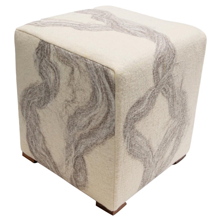 Felted Wool Pillow with Grey Ribbon by JG Switzer For Sale at 1stDibs