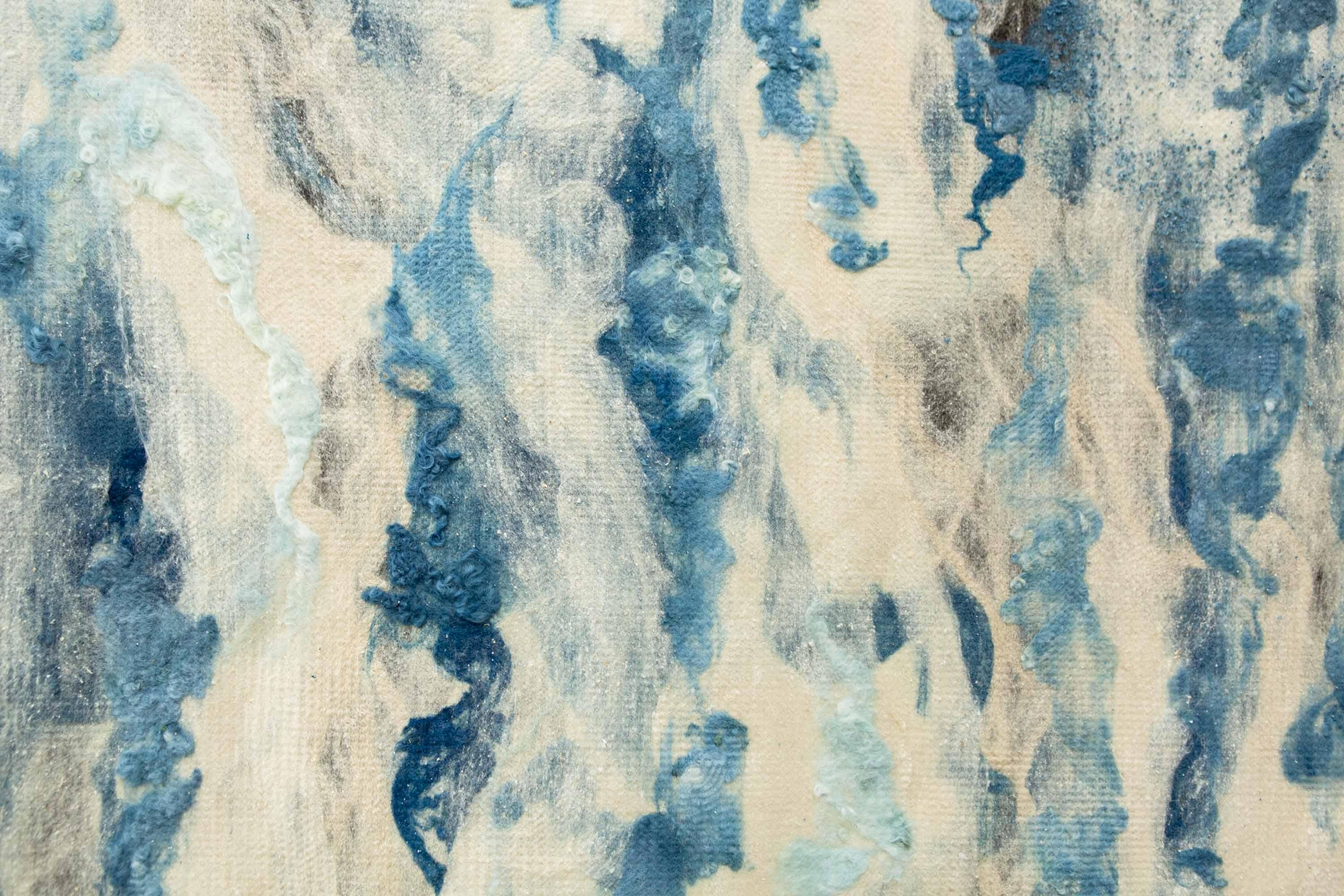 Hand-Crafted Felted Wool Wall Art by JG Switzer, Indigo Raw Dyed Wool with Seaweed & Silk