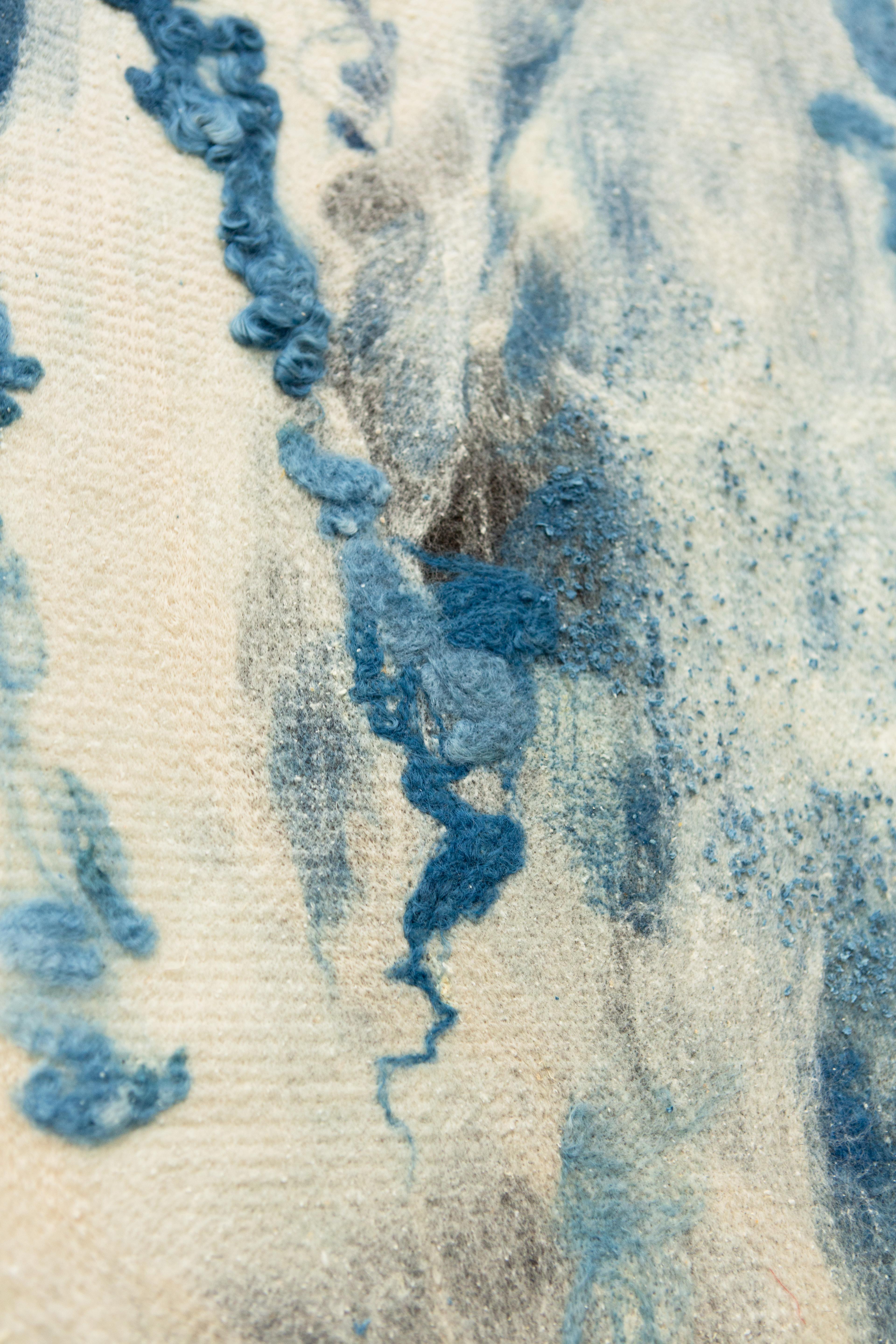 Felted Wool Wall Art by JG Switzer, Indigo Raw Dyed Wool with Seaweed & Silk In Excellent Condition In Sebastopol, CA