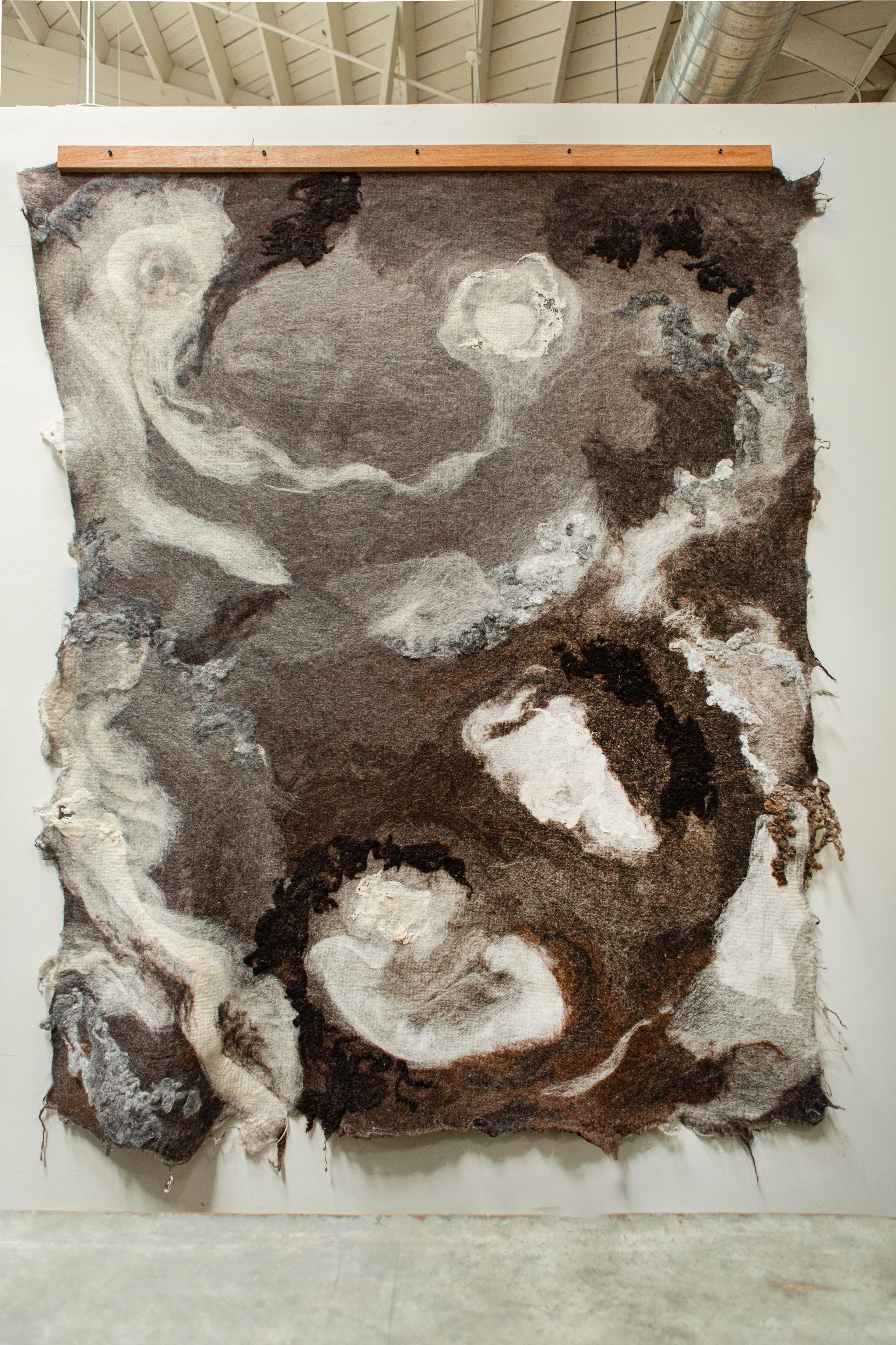 Felted wool wall tapestry is created by California artist JG who 