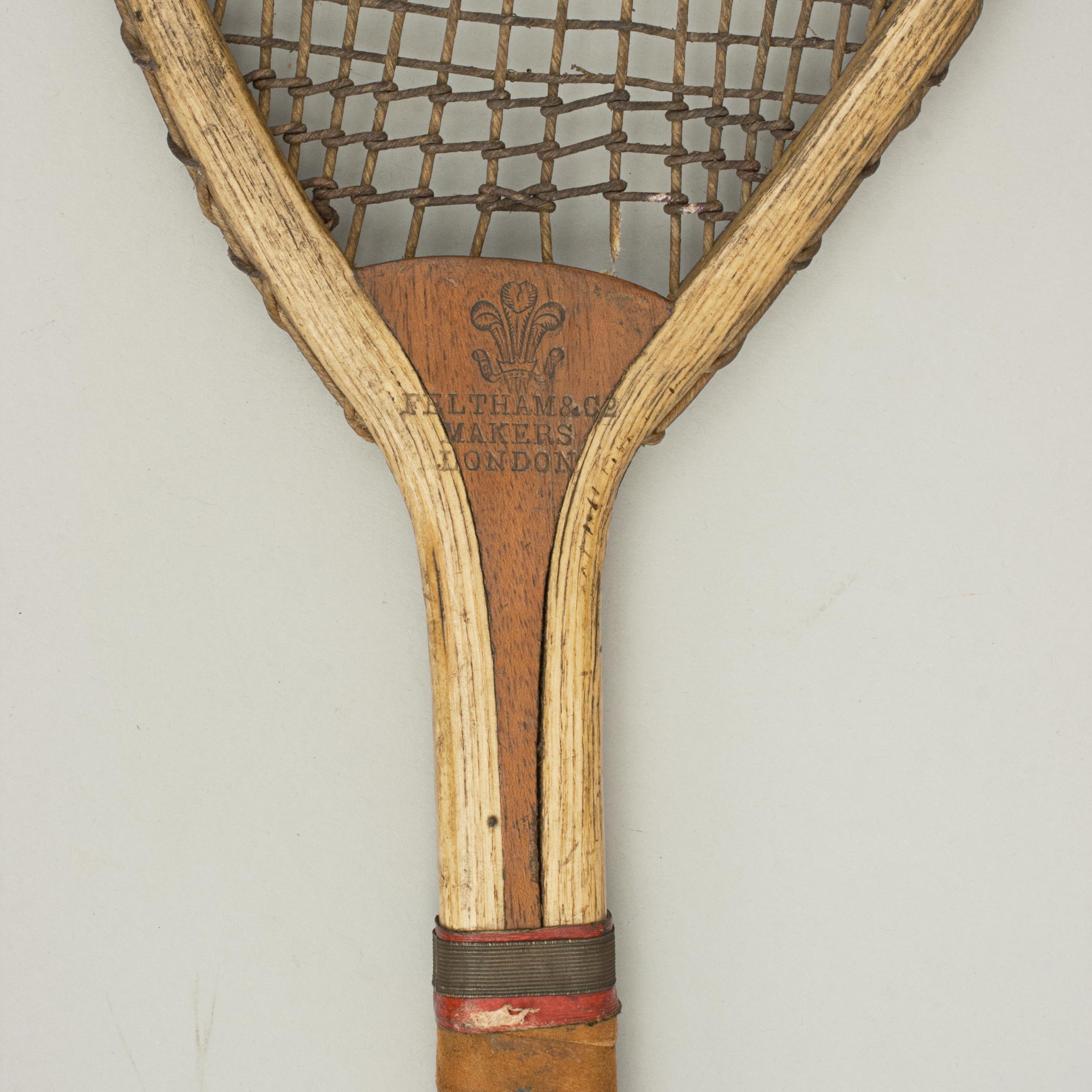 Feltham Lawn Tennis Racket, Lop Sided, Tear Drop Shape, Antique and Very Rare In Good Condition In Oxfordshire, GB