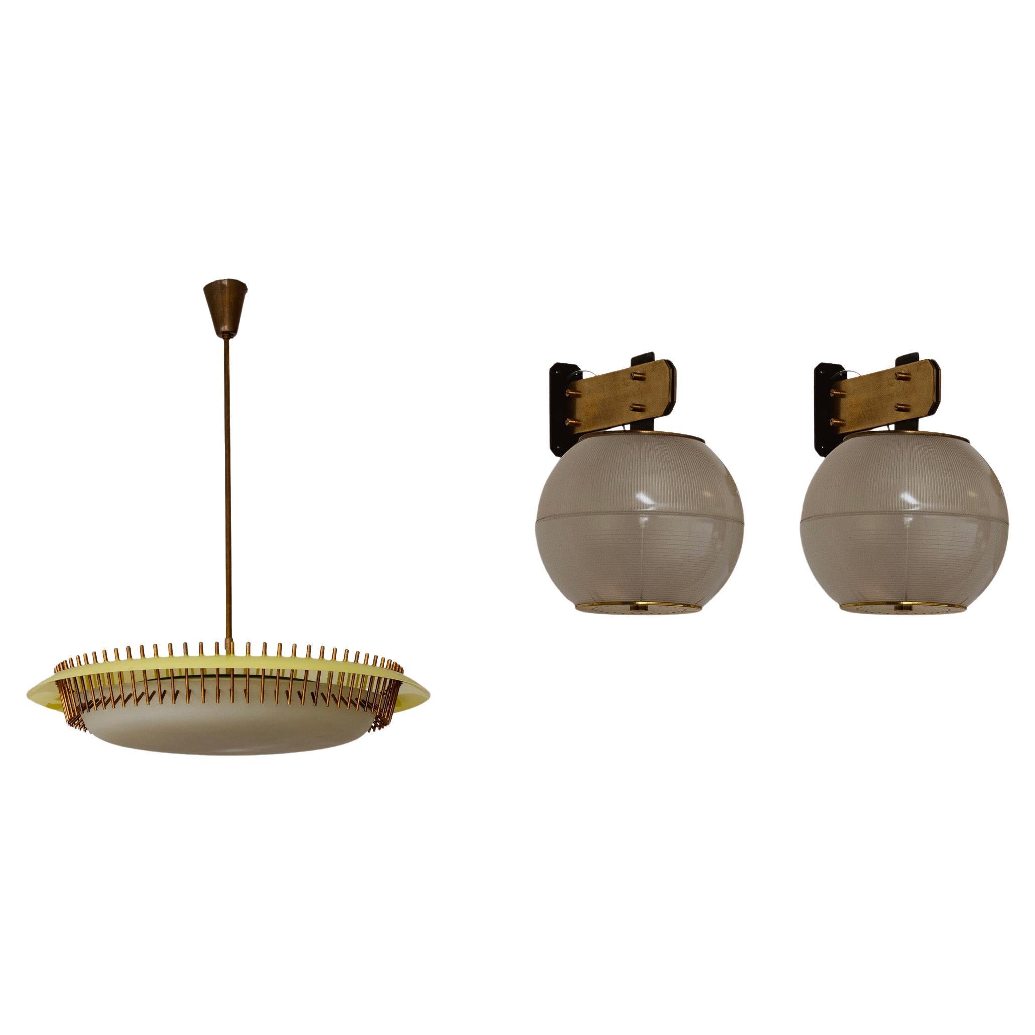 "Feltre" Sconces for Greco, Set of 2 + Angelo Lelii "12697" Ceiling Lamp en venta