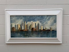 Female Artist Edythe Ferris 1940s "New York City Manhattan Skyline" Oil & Canvas